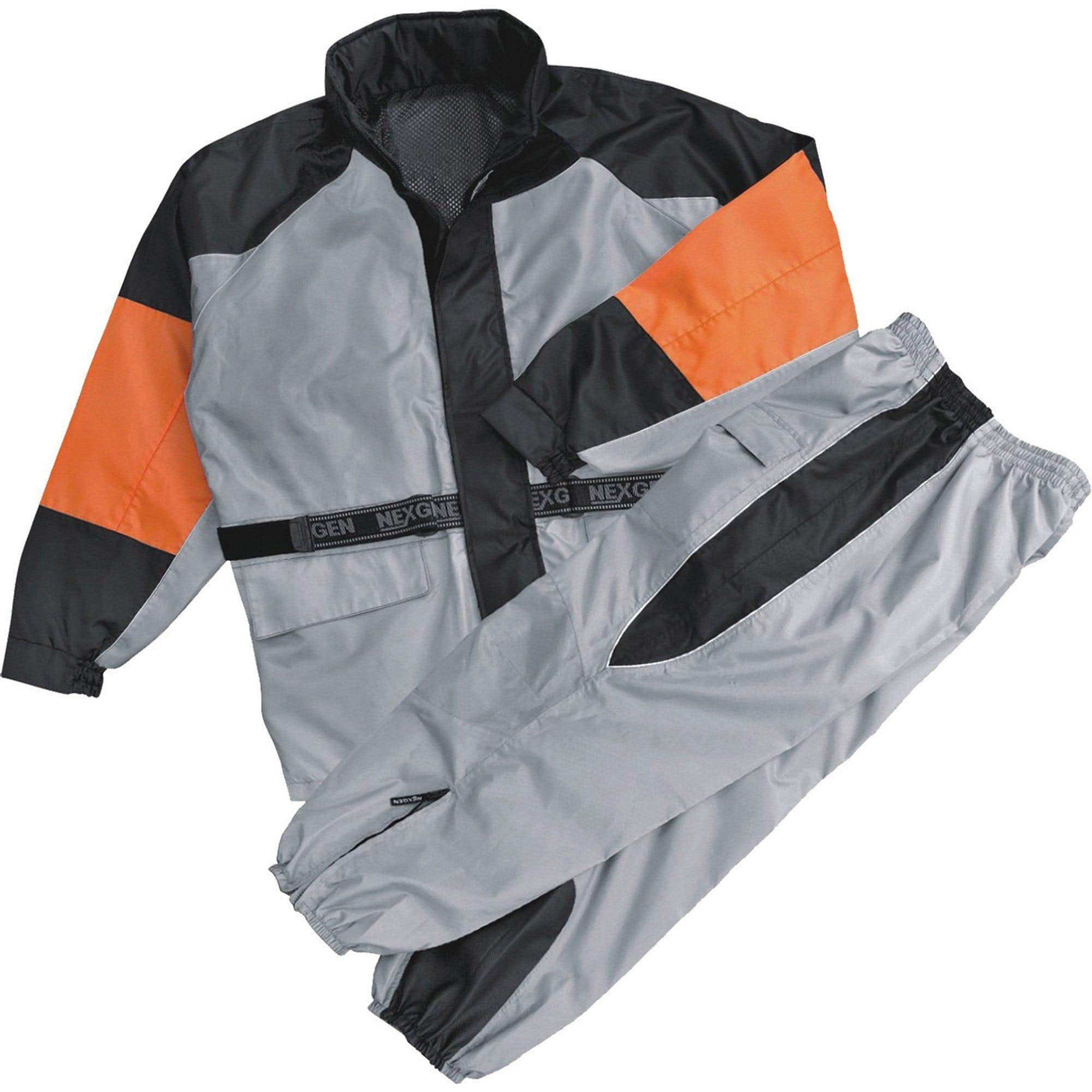 NexGen SH2217 Mens Orange and Silver Oxford Water-Resistant Rain Suit - Large