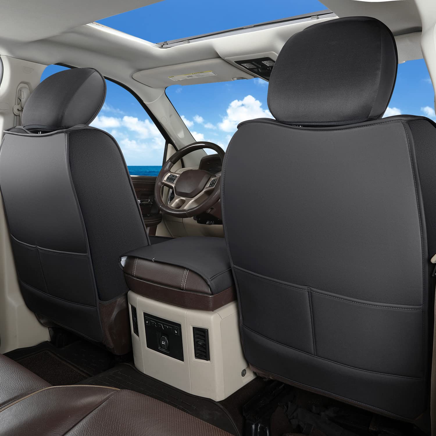 Truckiipa Dodge Ram Seat Covers - Waterproof Leather Protector, Full Coverage Fit for 2002-2023 Ram 1500/2500/3500, Black
