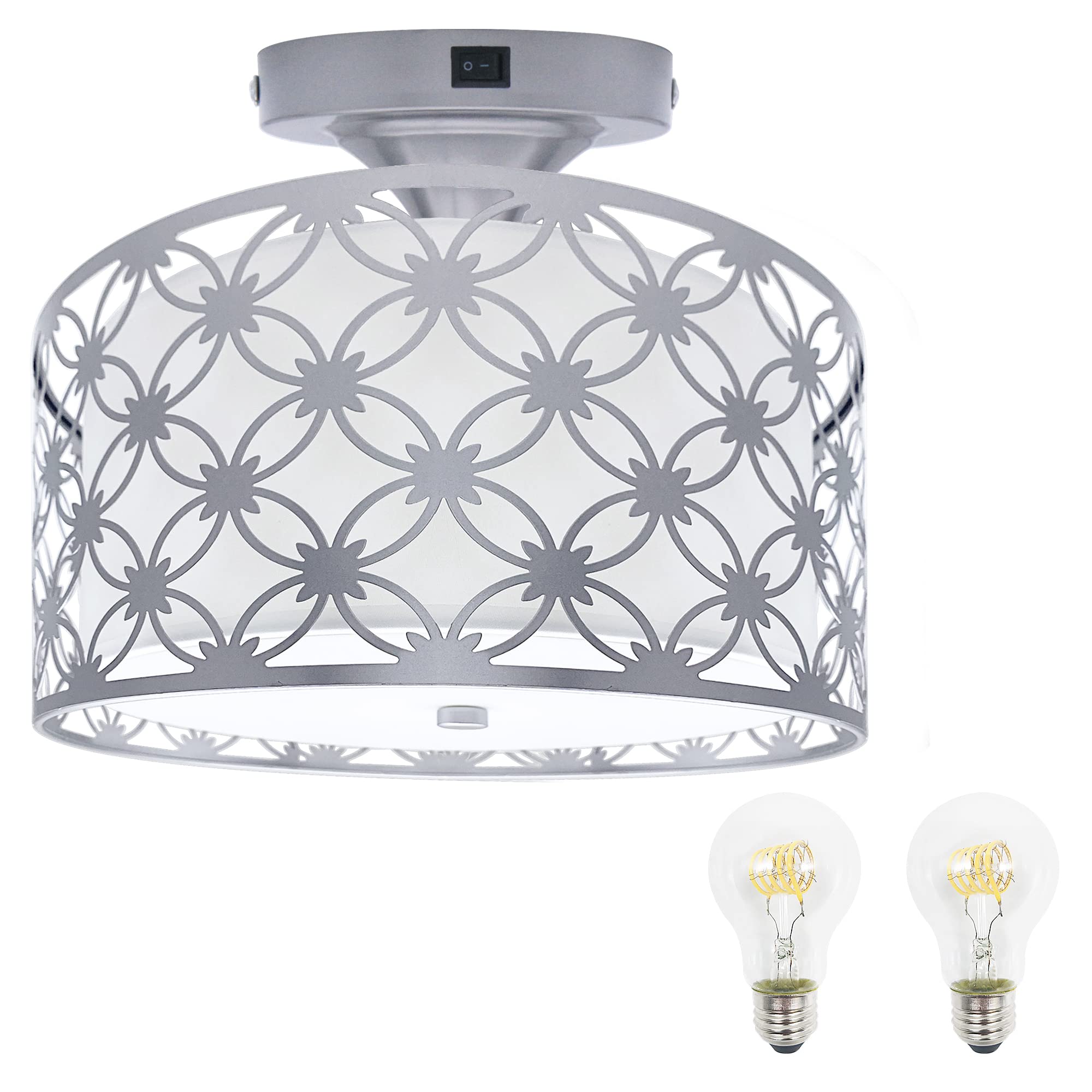 Facon 11 RV Pendant Dining Table Light with Switch, Replaceable 2 x E26 LED Bulbs, Decorative Fabric Dinette Light with Chrome