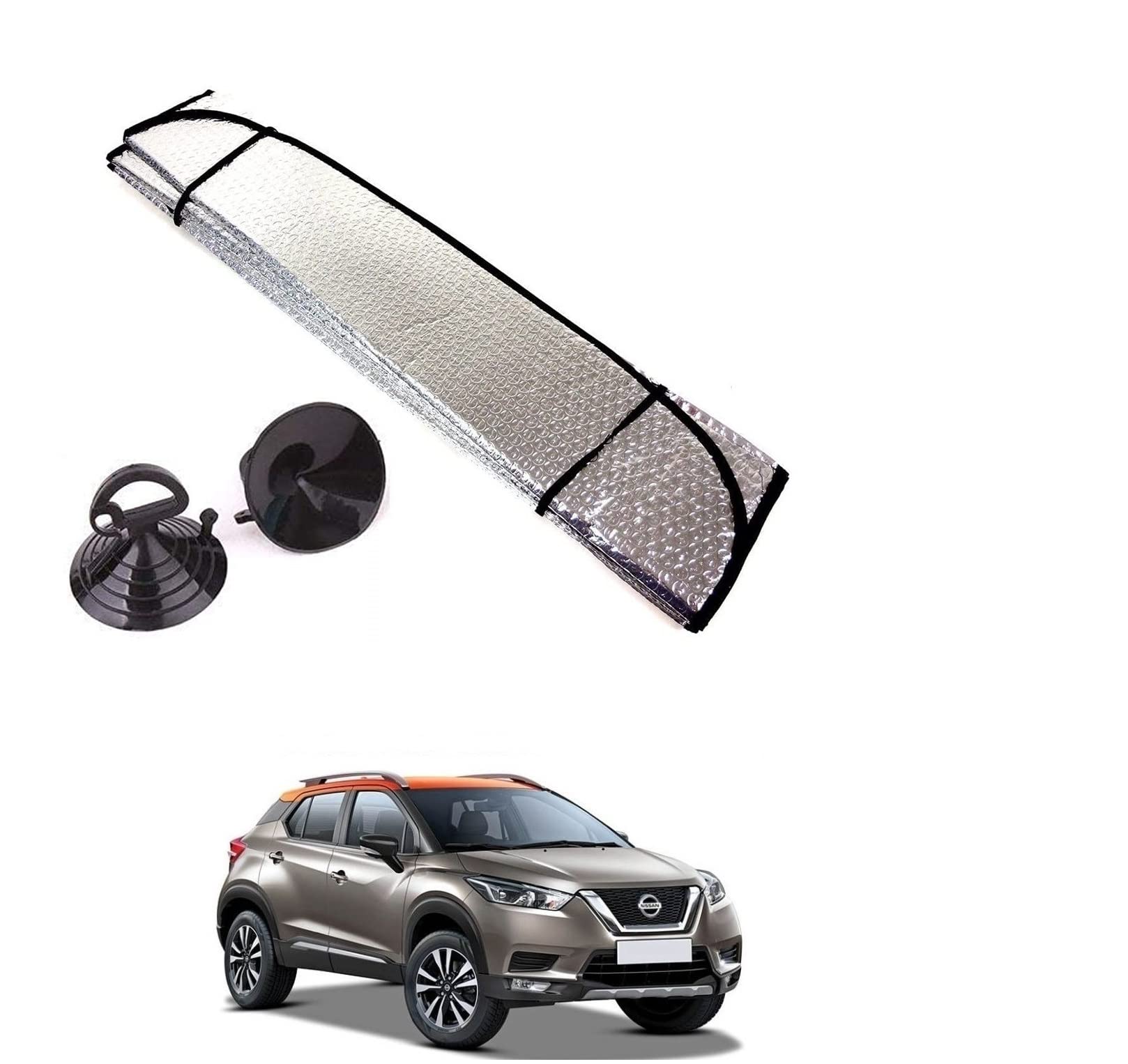 Auto Addict Car Sunshades Aluminium Foil Foldable Windshield (Front Window,Rear Window,1 pc) Sunshade for Nissan MAGNITE