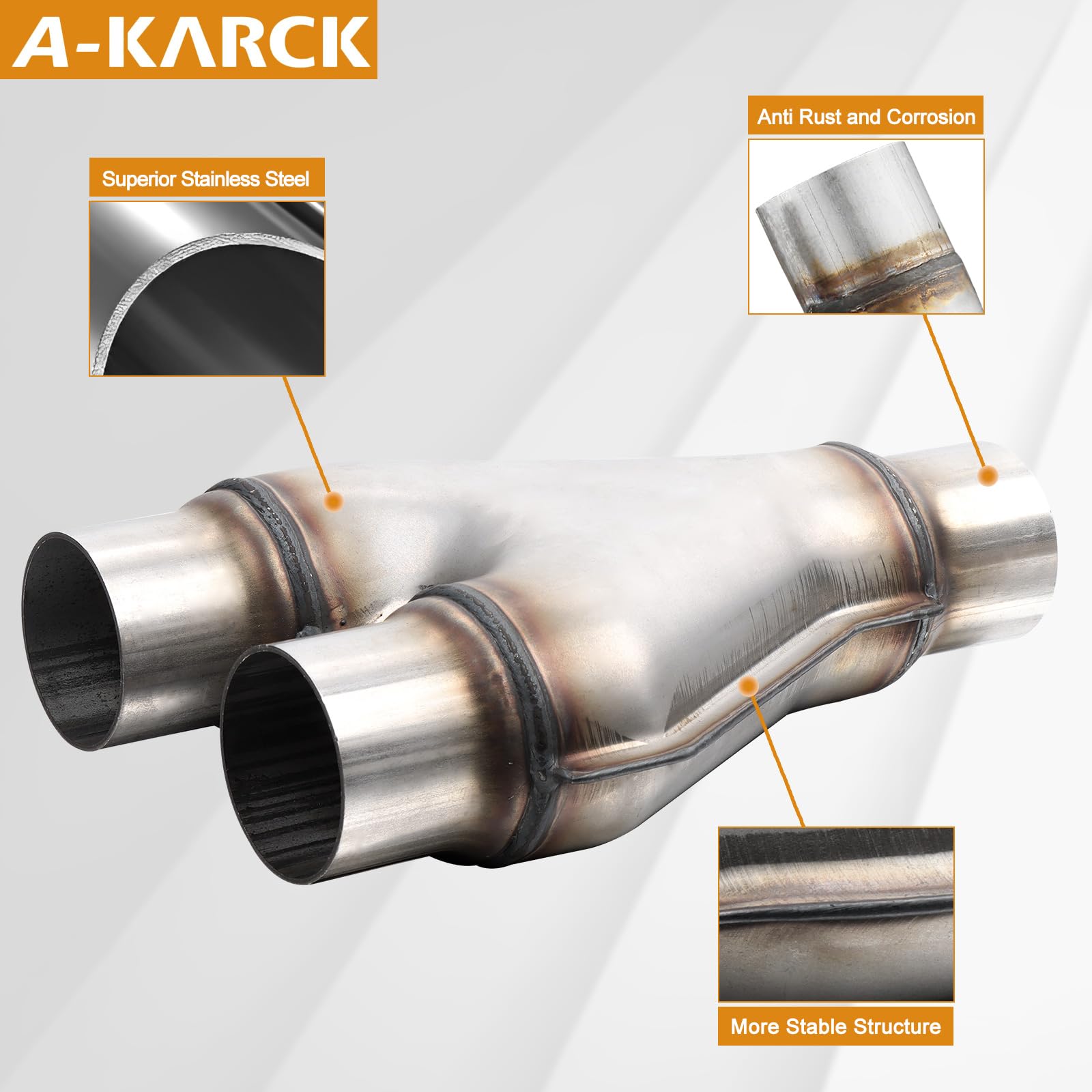 Exhaust Y Pipe 2'' Inlet, A-Karck Stainless Steel 2'' Outlet 10'' Long Y Pipe Withstands High Temperatures