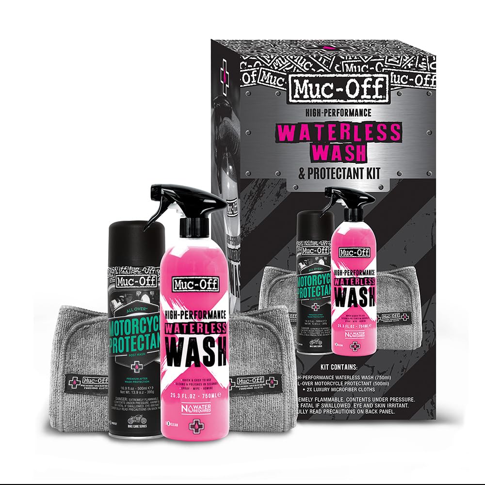 Muc-Off Motorcycle Waterless Wash & Protectant Kit - Motorcycle Cleaning Kit, Motorcycle Detailing Kit - Includes Waterless Wash