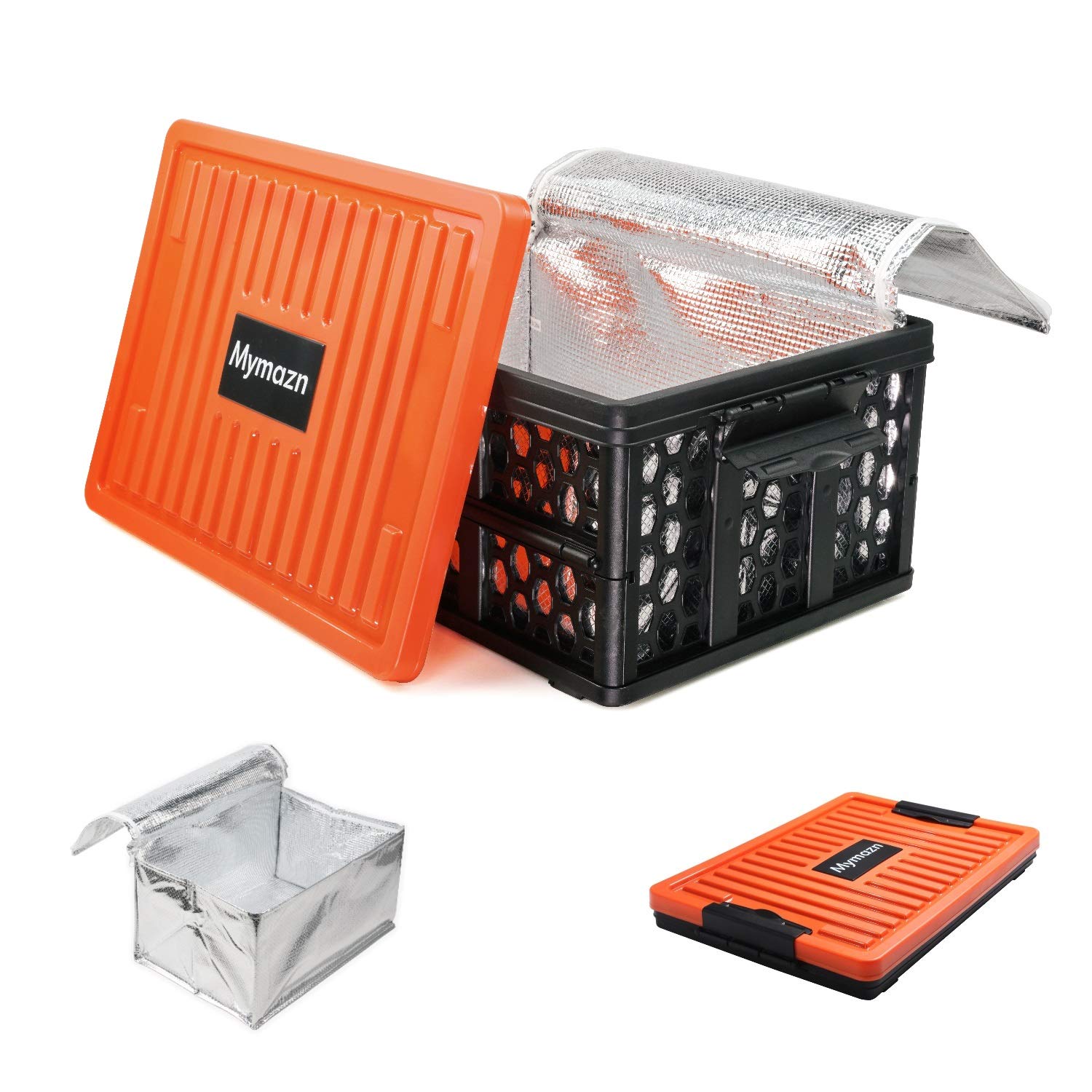 Mymazn Trunk Crate Organizer With Cooler For Car, Collapsible Plastic Trunk Lid Organizer Box For Travel, Groceries, Sports, Hom