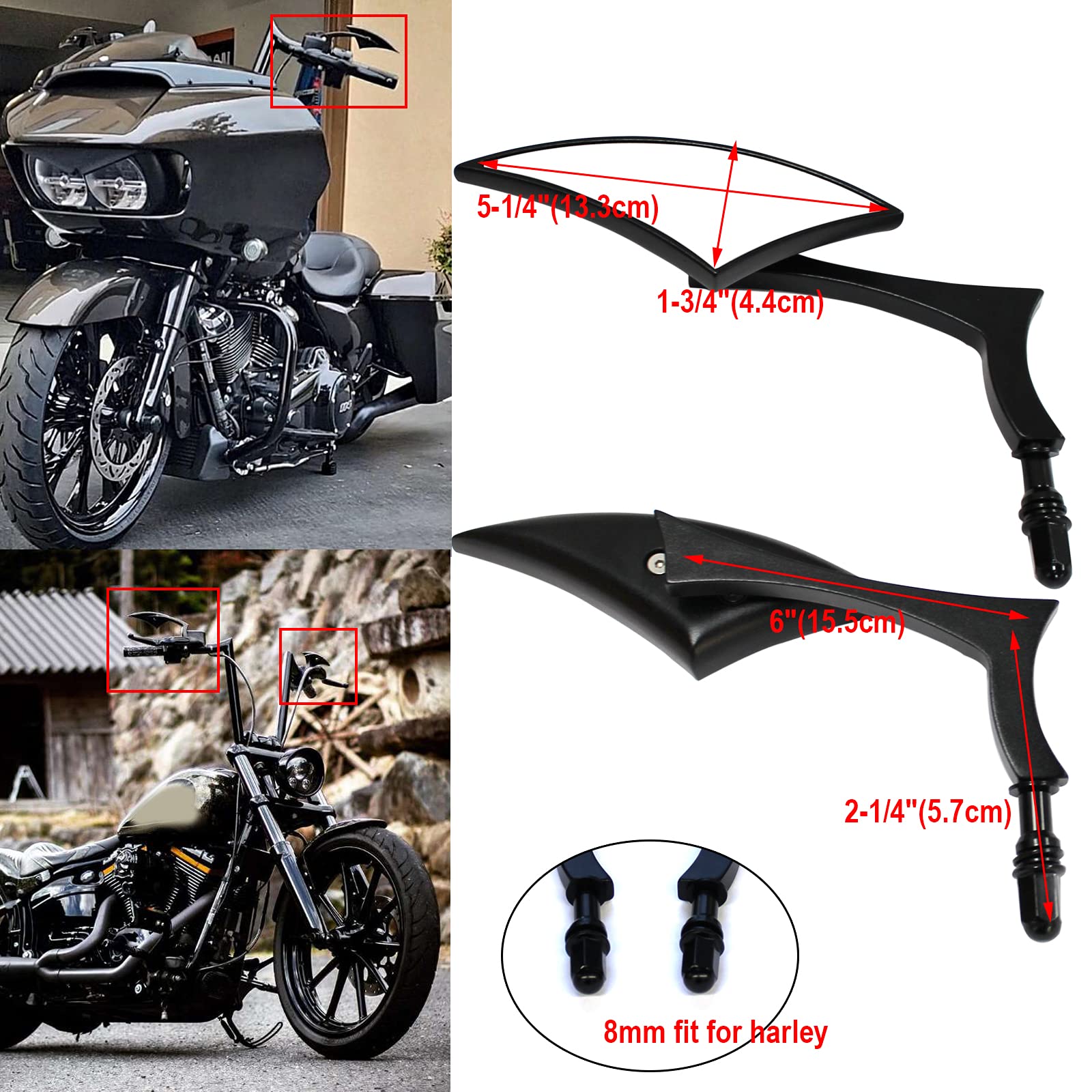 Motorcycle Black Blade Rear View Mirrors For Harley Cruiser Bobber Chopper Sportster 883 1200