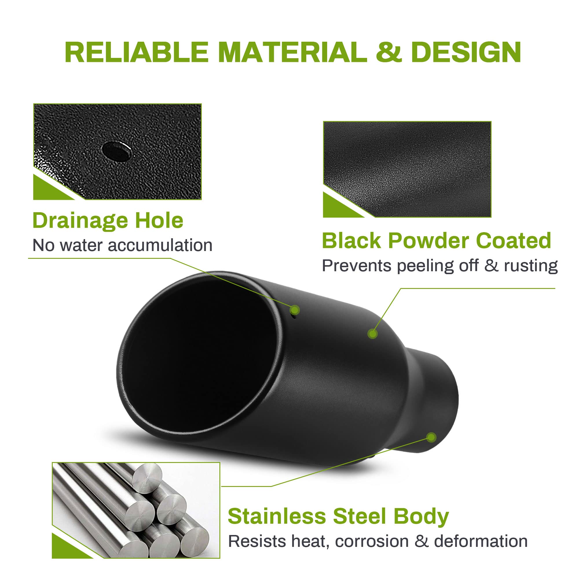 Autosaver88 2.5 Inch Inlet Exhaust Tip, 2.5'' Inlet 4'' Outlet 9'' Overall Length Black Powder Coated Finish Tailpipe Universal