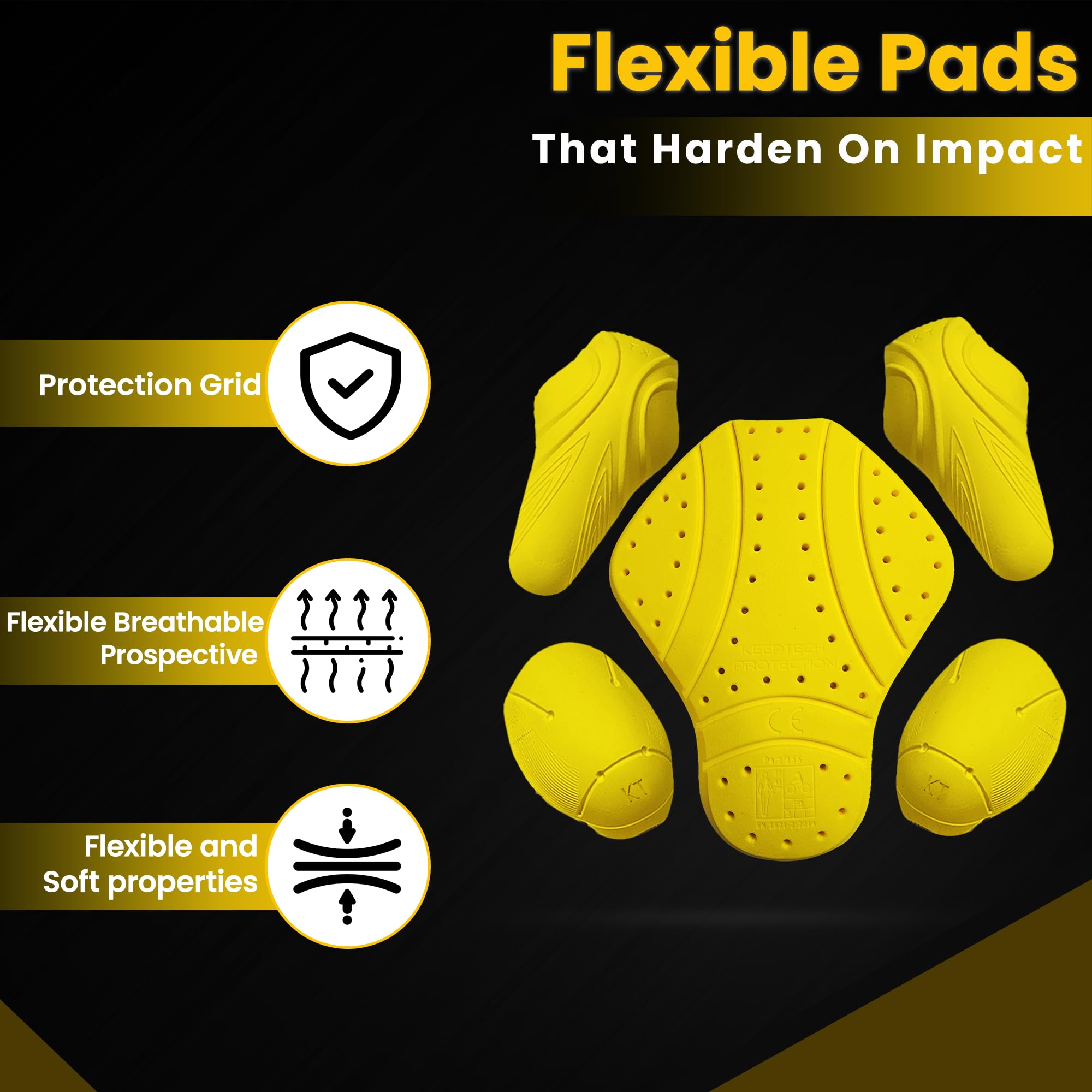 MOTOSTYLEWEAR - 5 PC - CE Level 2 Certified Armor Pads l Level 2 Approved Back, Shoulder, and Elbows Armor Protector Inserts for