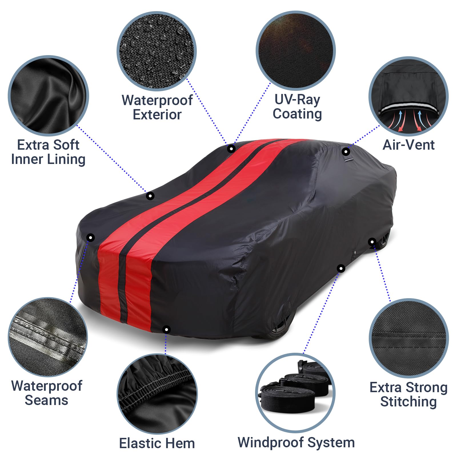 iCarCover Premium Plus Car Cover Waterproof All Weather Rain Snow UV Sun Protection, Ford Mustang, Falcon, Thunderbird, Camaro,