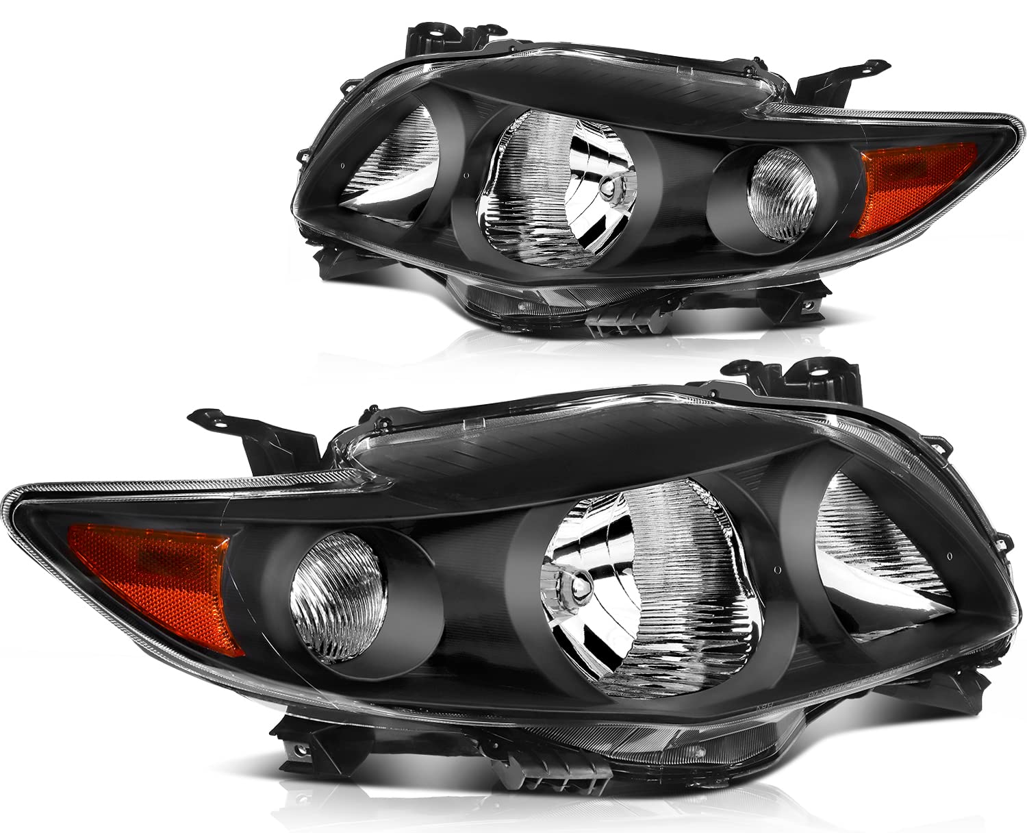 Headlight Assembly Fit For Toyota Corolla 2009-2010 Black Housing Amber Reflector Clear Lens Driver and Passenger Side TO2502183