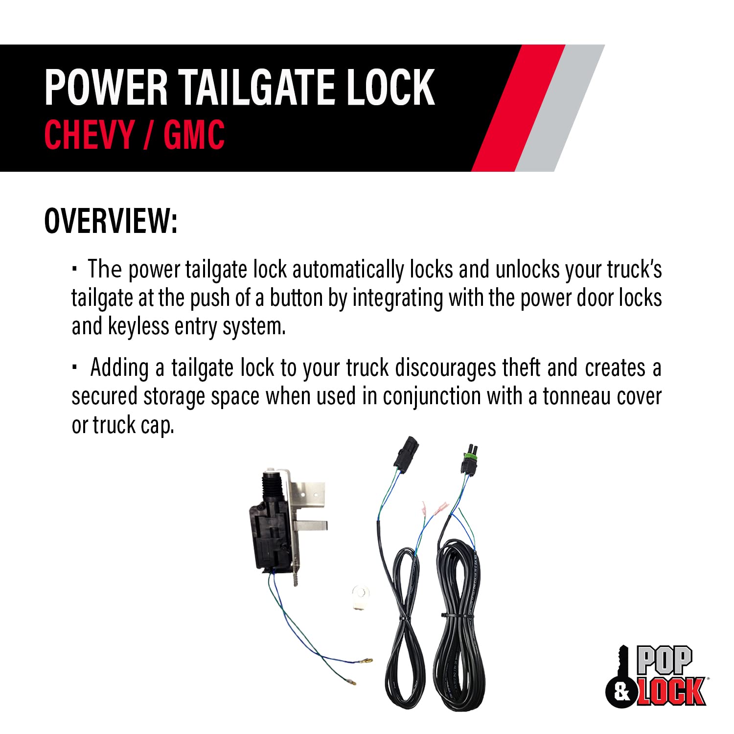 Pop & Lock Power Tailgate Lock for Chevrolet Silverado 1500 & GMC Sierra 1500/2500 - Model PL8140, Hardened Steel, Regular Color