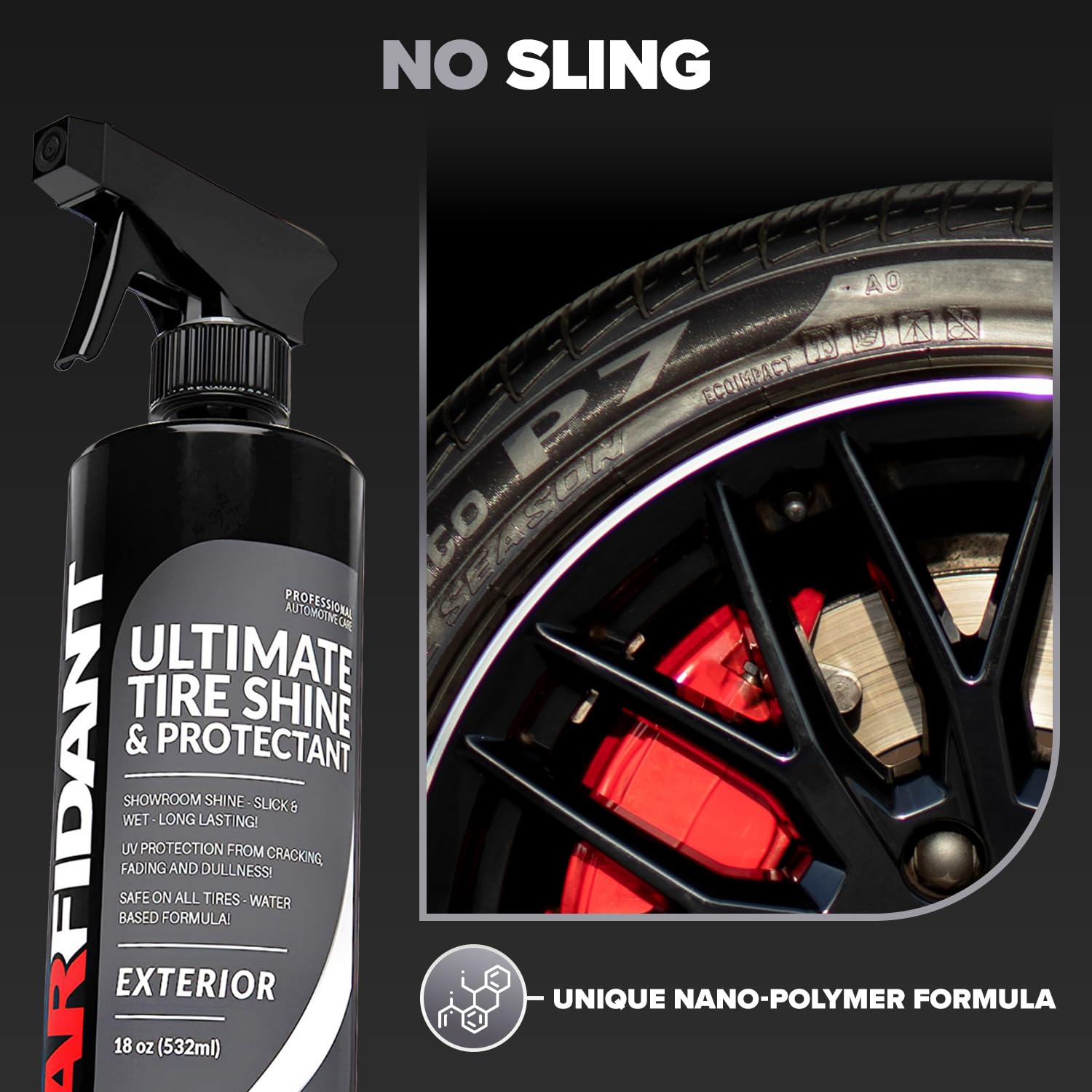 Carfidant Car Tire Shine Gallon - Tire Dressing & Rubber Protectant - Dark, Wet Look With No Grease And No Sling! - 128 Fl Oz