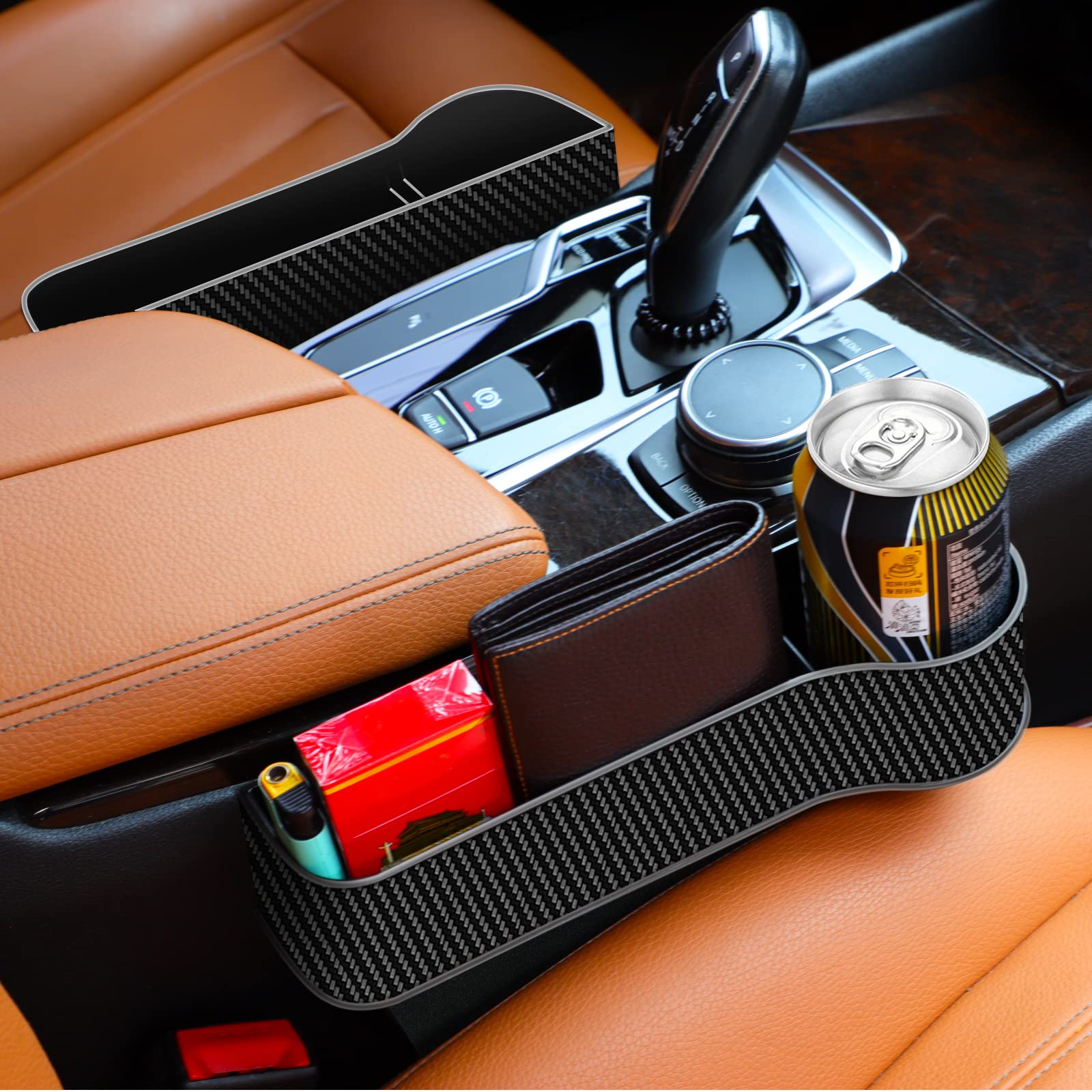 Car Seat Gap Filler Organizer, 2 Pack Multifunctional Auto Console Side Storage Box With Cup Holders 2 Seat Hooks For Drink, Car