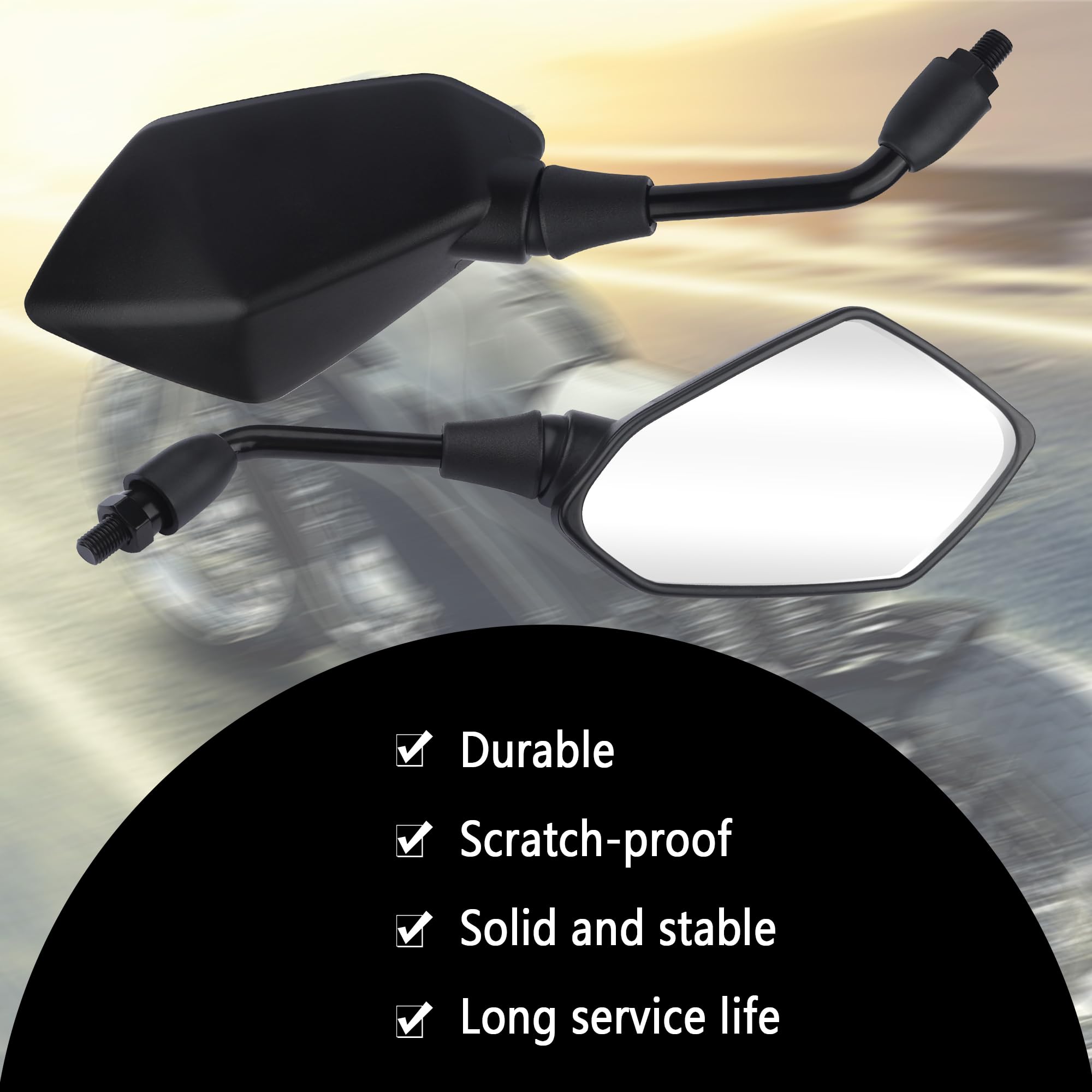 2PCS Motorcycle Mirrors with 8mm&10mm Bolt,HD Motorcycle Mirrors for Handlebars,360-degree Adjustable Motorcycle Wide Angle Rear