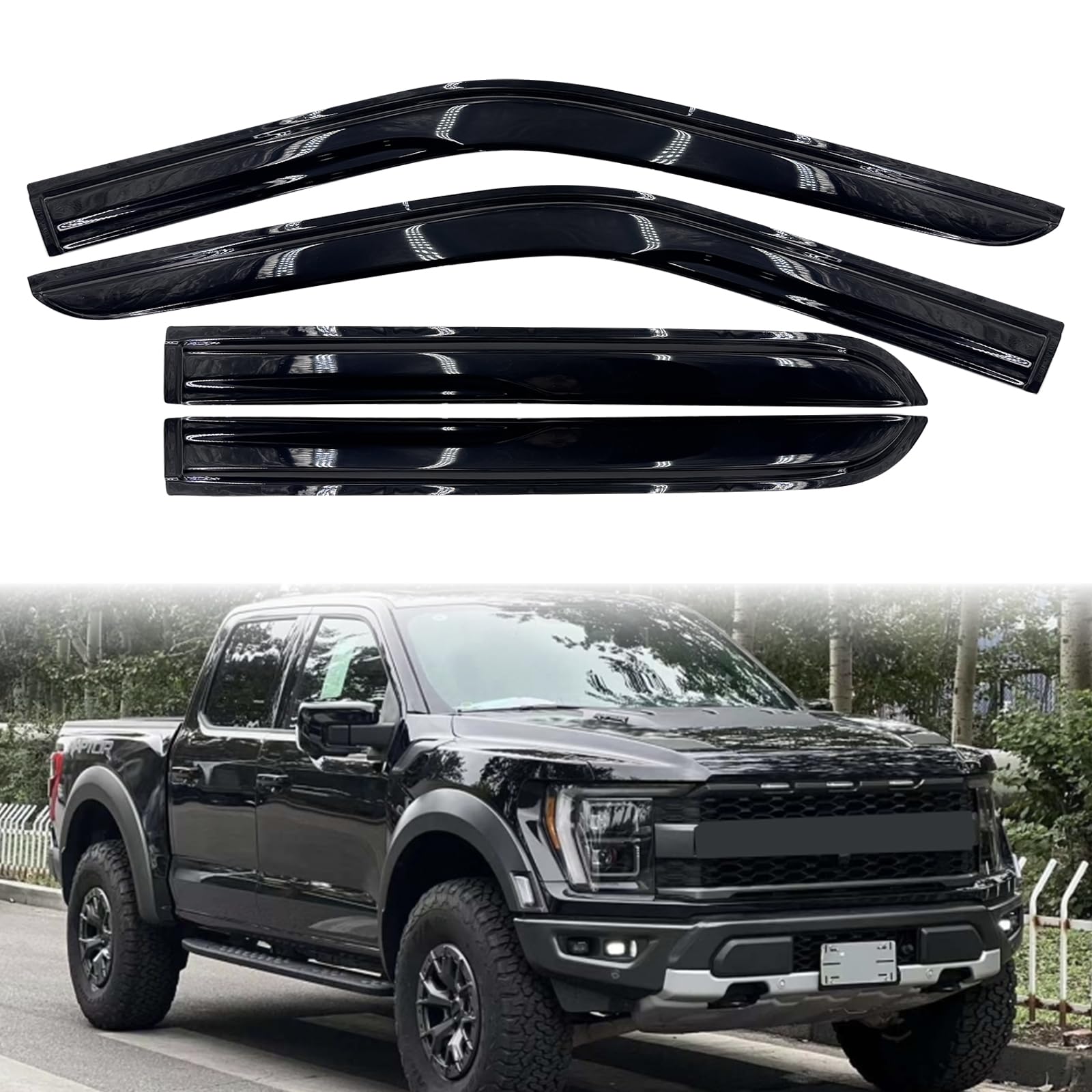 Rain Guards for 2015-2024 F150 SuperCrew & 2017-2024 F250, F350, F450, F550 Car Accessories Window Visors Vent Deflector - 4 PCS