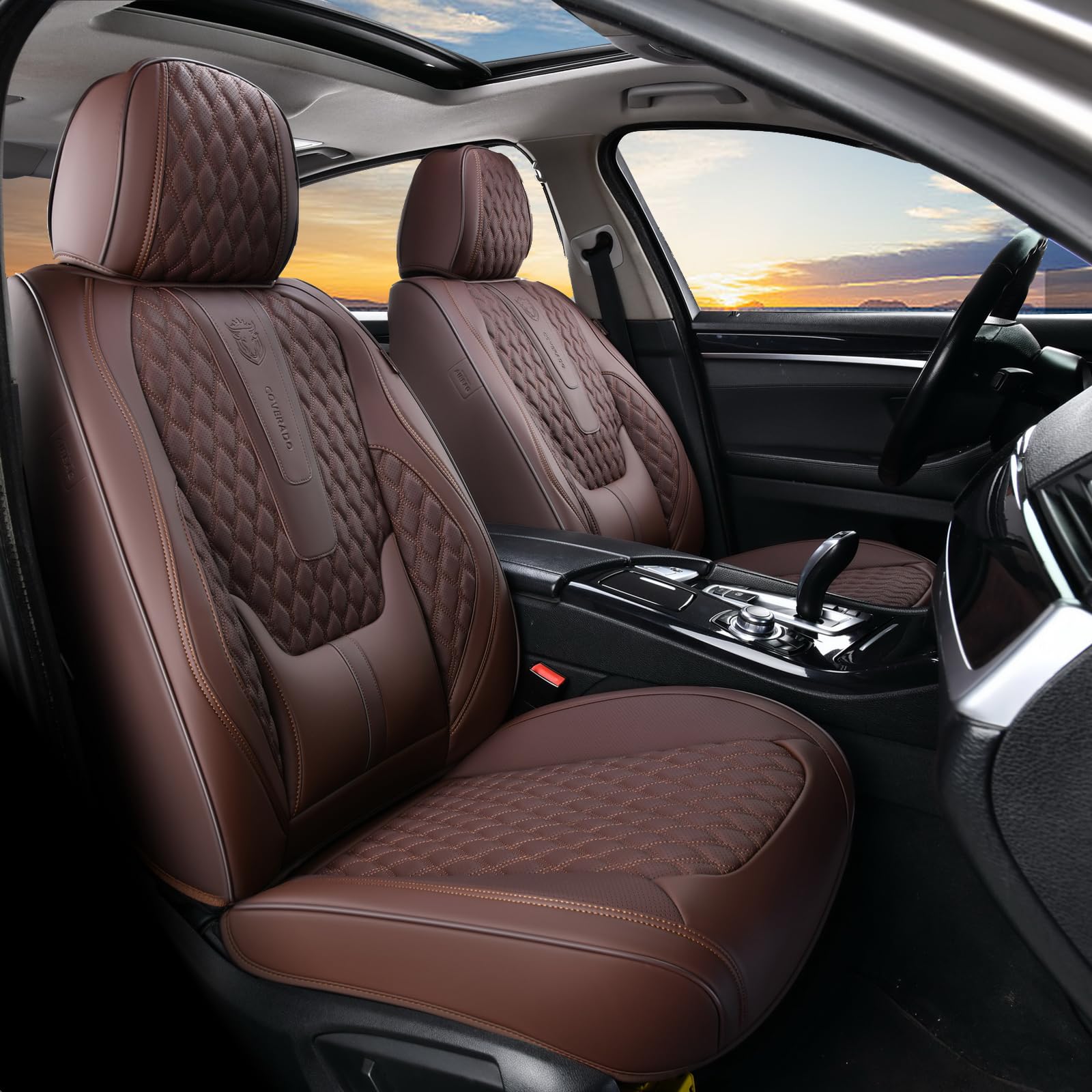 Coverado Car Seat Covers Full Set, Pink Seat Covers, Waterproof Car Seat Cover with Lumbar Support, Car Seat Cushion Protector, 