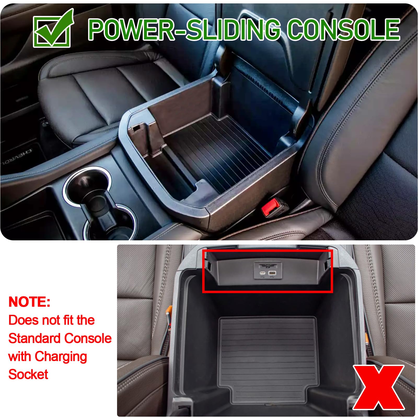 Topinstall Red Power-Sliding Console Tray Compatible With 2021-2025 Chevy Tahoe/Suburban/Gmc Yukon Accessories, Full-Size Armres