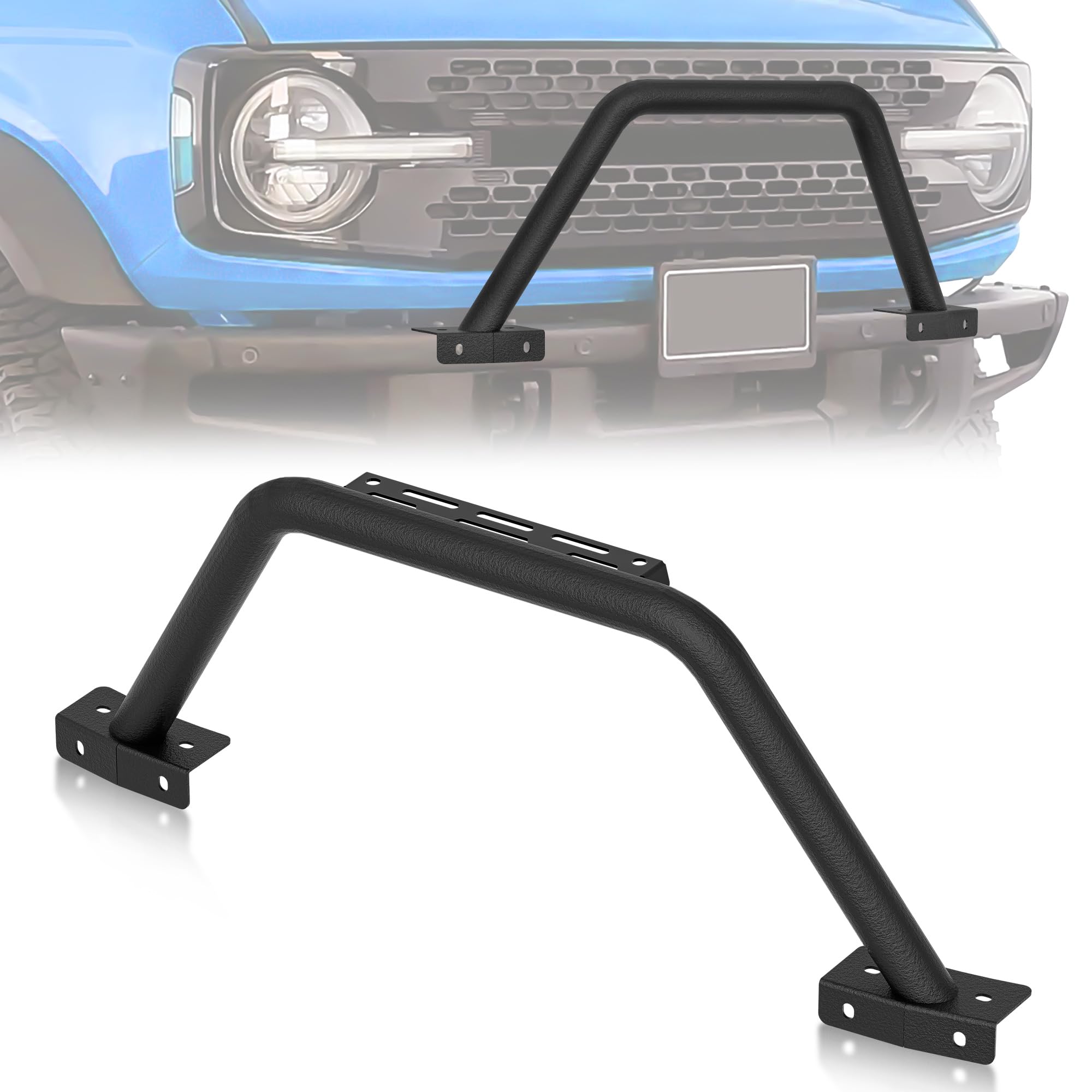 Eyouhz Bull Bar Grille Brush Guard With Light Mount Compatible With 2021 2022 2023 2024 Ford Bronco 2/4 Door (For Modular Steel Front Bumper Only) Rock Off-Road Front Bumper Rack Push Bar-Black