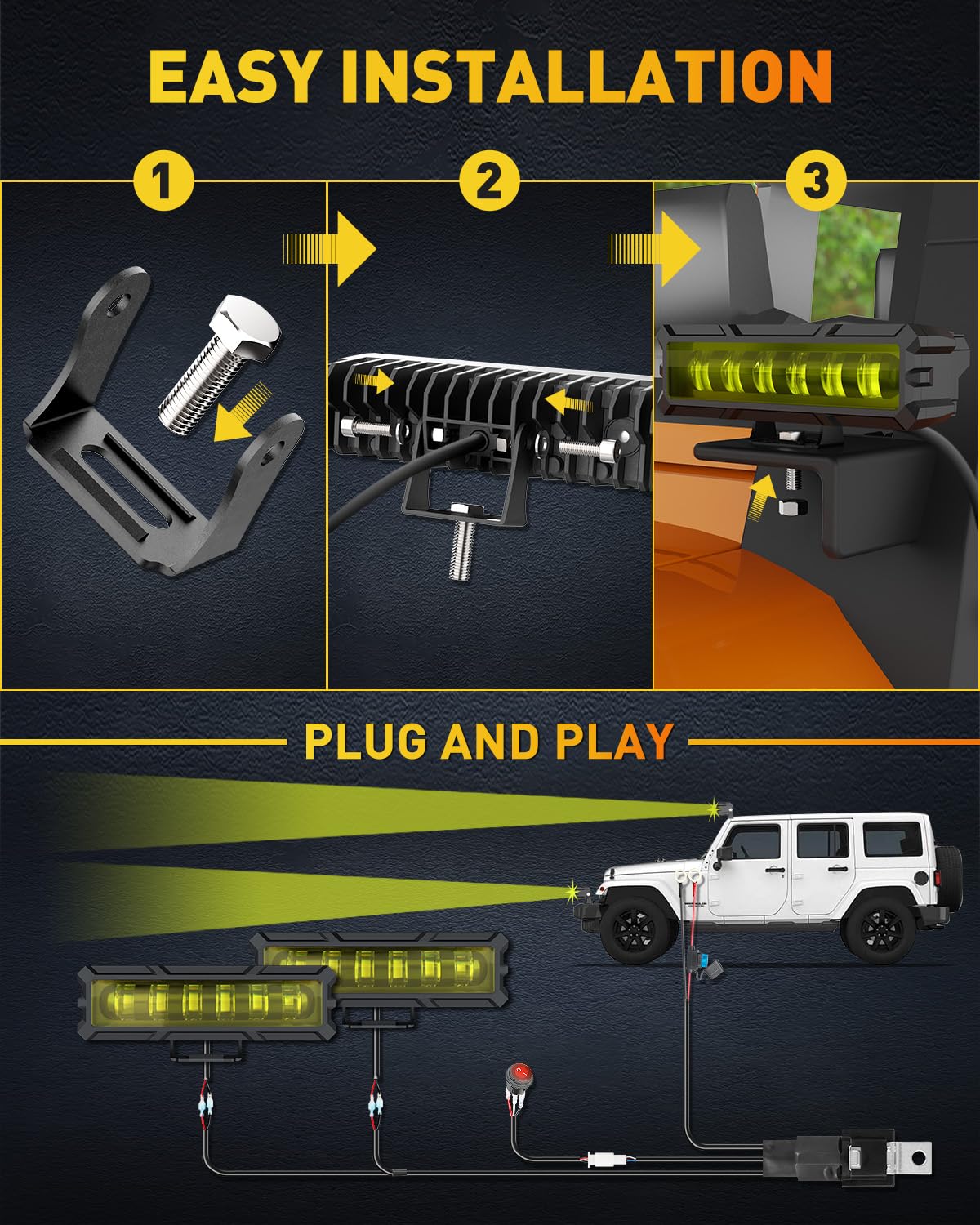 NAOEVO 6 Inch LED Light Bar, 50W 2000LM, Aluminum, Yellow & Green, Offroad Fog Lights for Trucks/Cars/ATV/UTV, 2