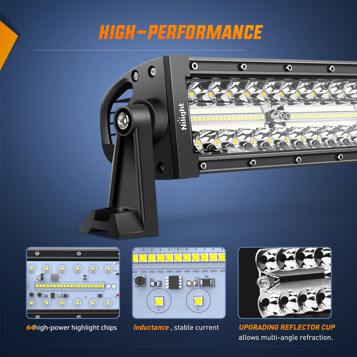 Nilight Led Light Bar 9.5 Inch Triple Row Spot Flood Combo 64Leds Lights Fog Driving Work Backup Bumper Lighting For Off-Road Tr