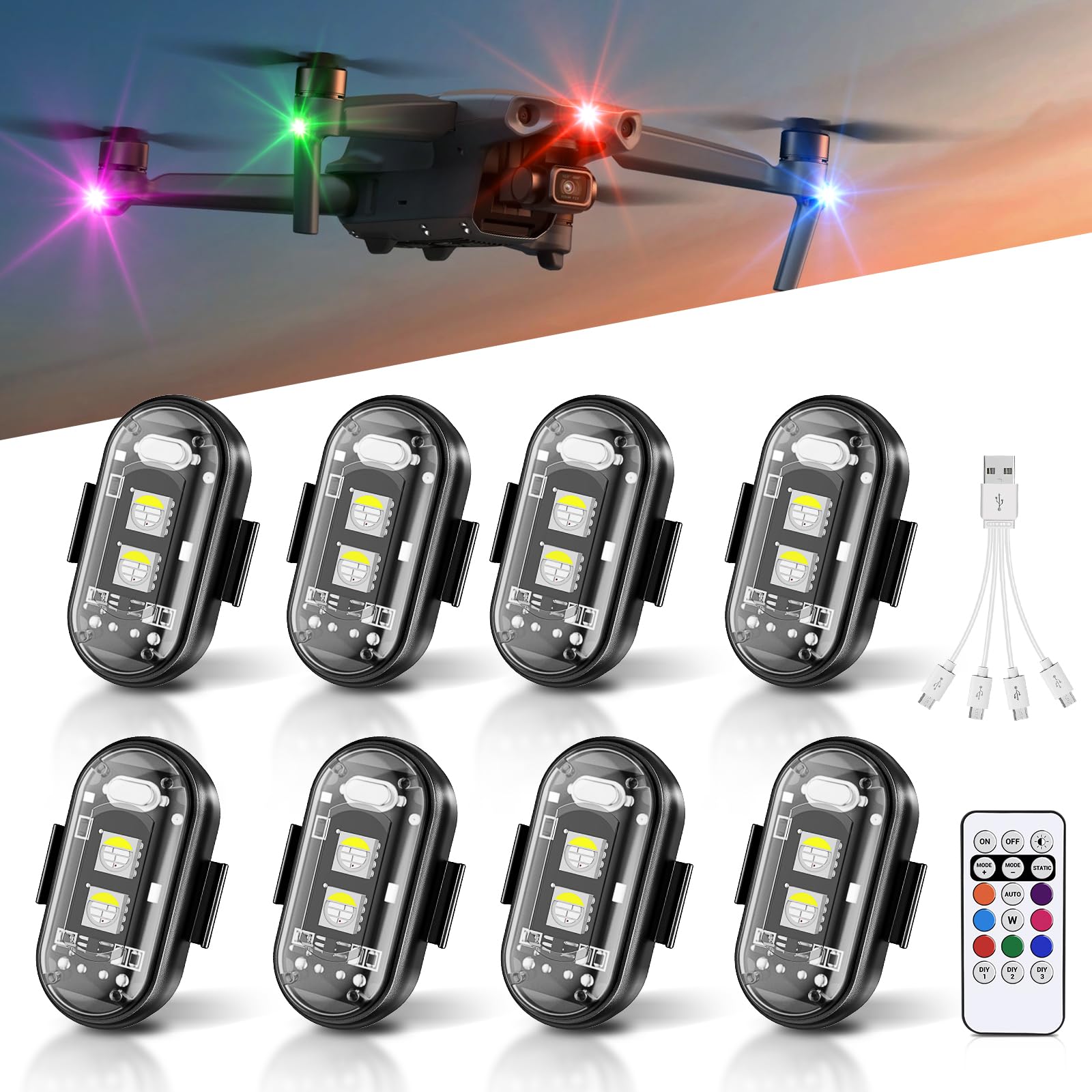 SS VISION 8Pcs Wireless LED Strobe Lights, High Brightness Wireless LED Strobe Light, 8 Colors 10 Flash Modes USB Charging Water