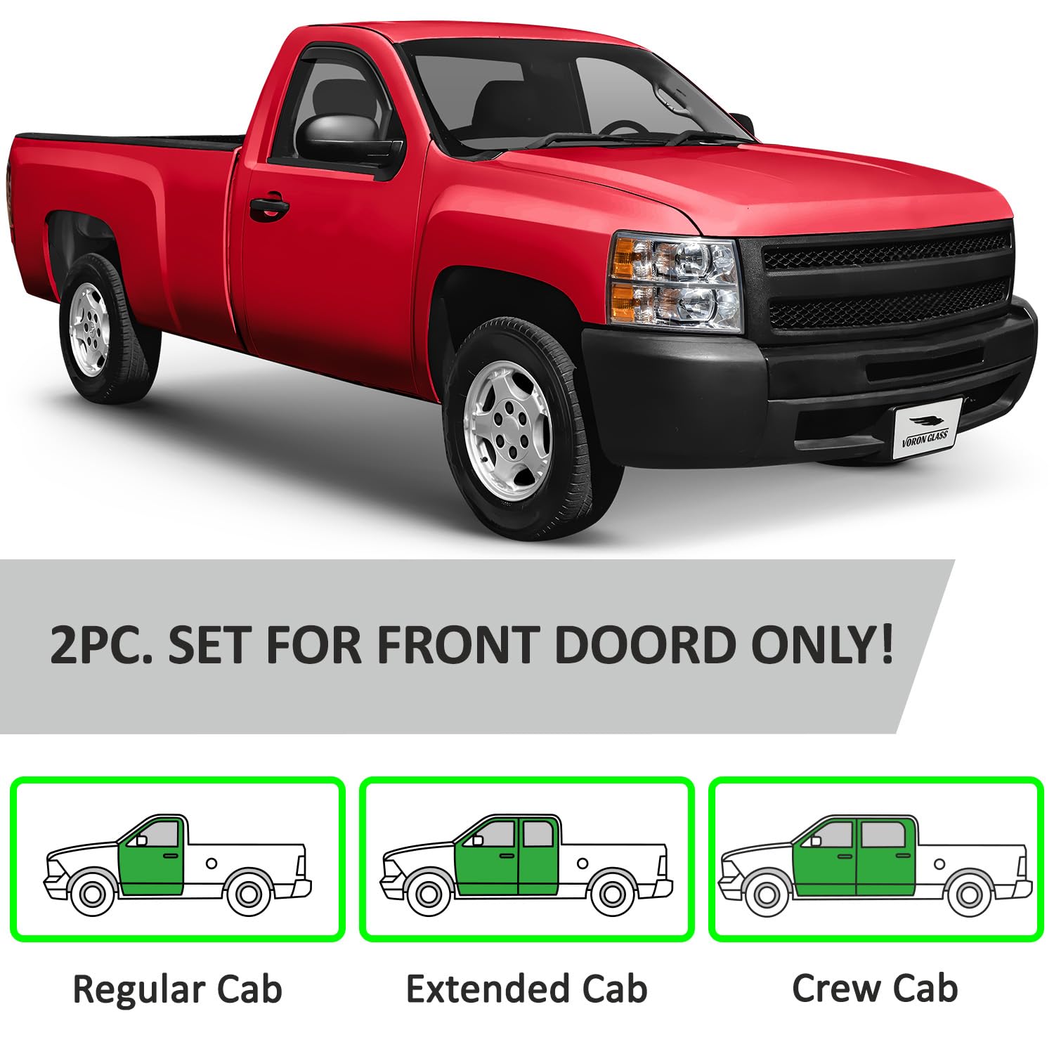Voron Glass In-Channel Extra Durable Rain Guards For Trucks Chevrolet (Chevy) Silverado/Gmc Sierra 2007-2013 Regular Cab, Window