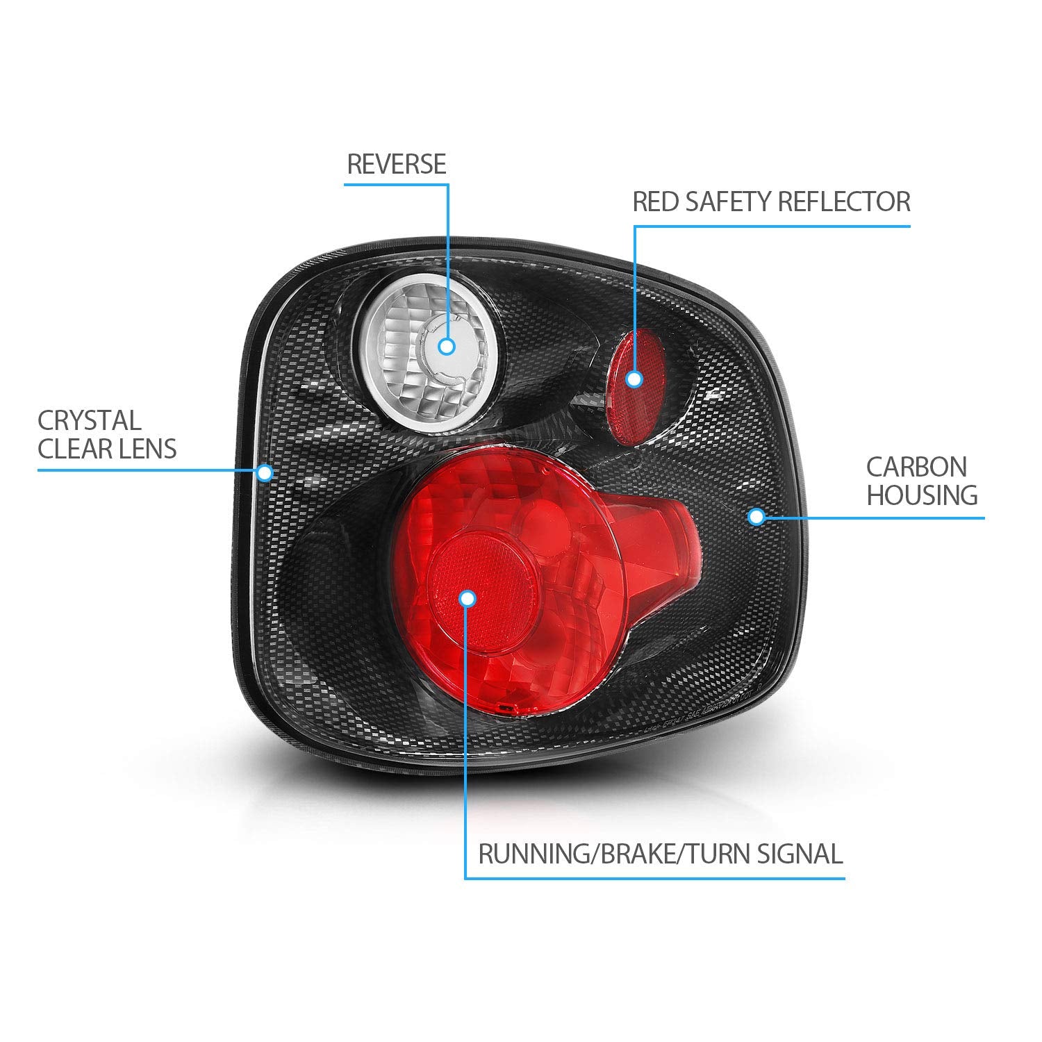 AmeriLite Euro Carbon Fiber Tail Lights for 2001-2003 Ford F-150 Flareside - Driver & Passenger Side, 2 Bulb Design