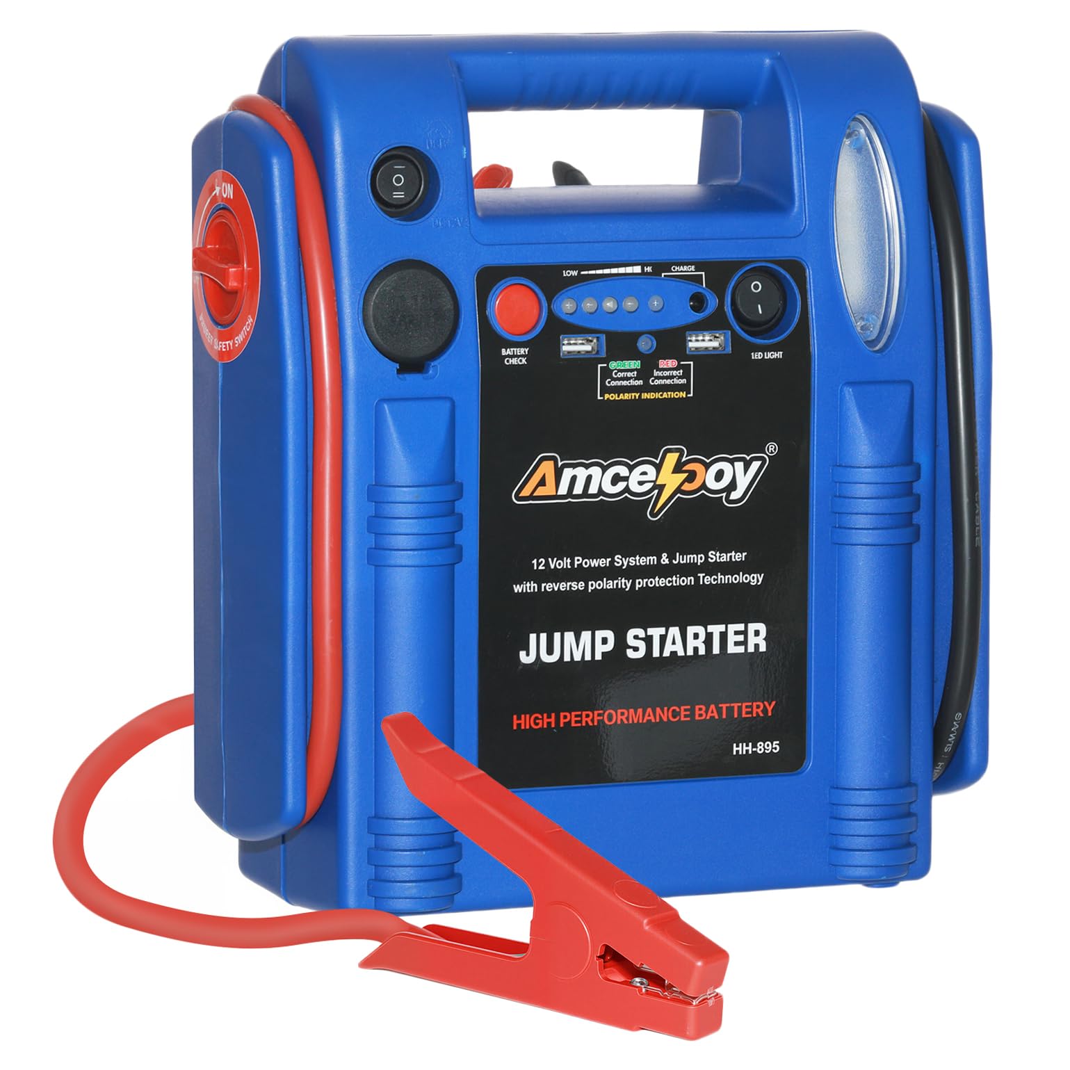 Amcelooy 2000 Peak Amp Car Battery Jump Starter, 12V Booster for Up to 8.0L Gas & 8.0L Diesel Engines, Portable Jump Box with LE