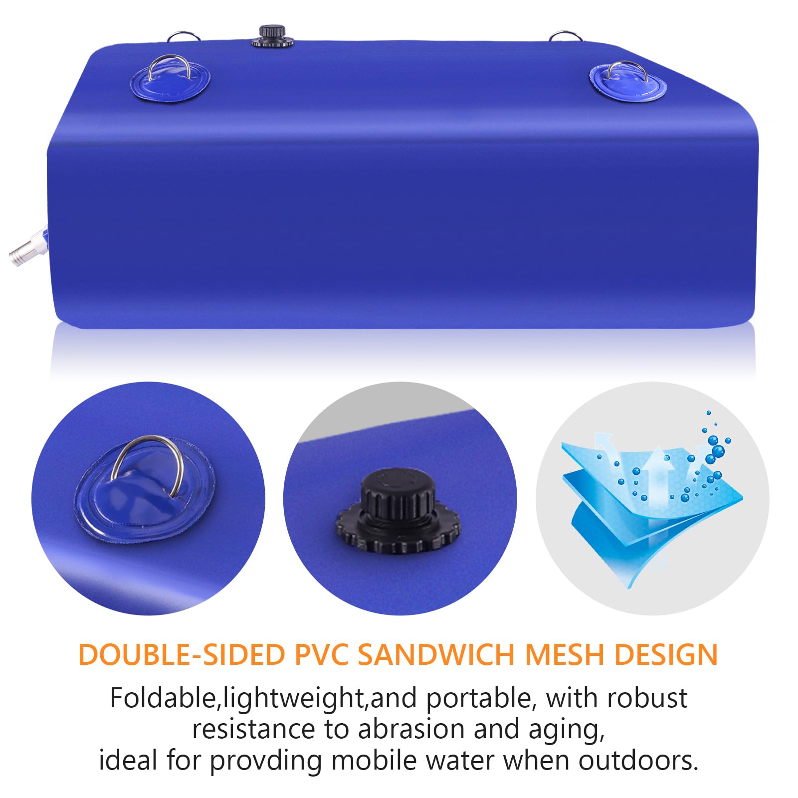Rodelna Foldable Portable Water Storage Bladder - 105 Gallon PVC Tank with Spigot & Hose, Blue