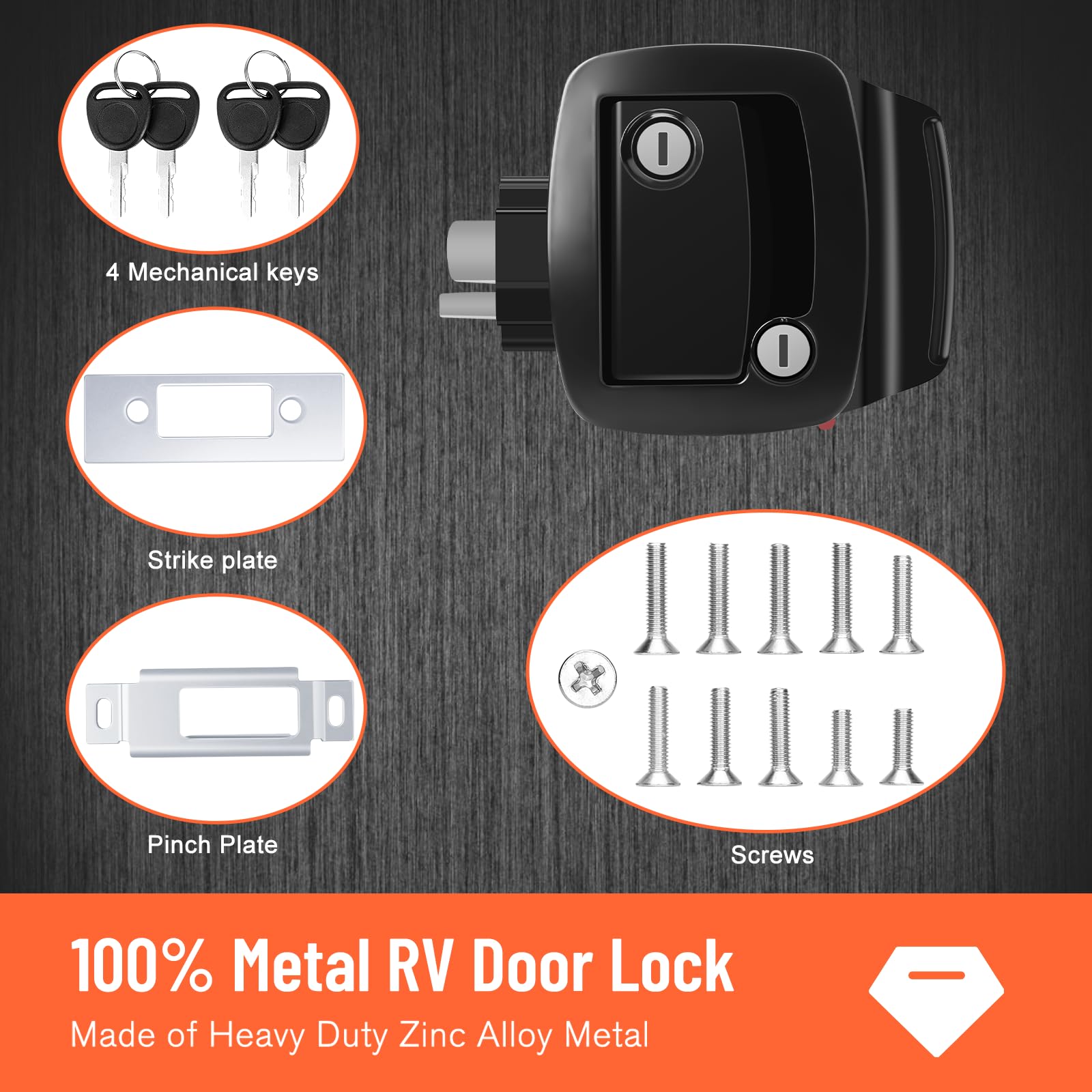 Welluck Rv Entry Door Lock With Paddle Deadbolt, 100% Metal Camper Door Latch Handle, Zinc Alloy Rv Door Lock Replacement Kit Secure For Camper Horse Travel Trailer Cargo Hauler, Black, Not Key Alike