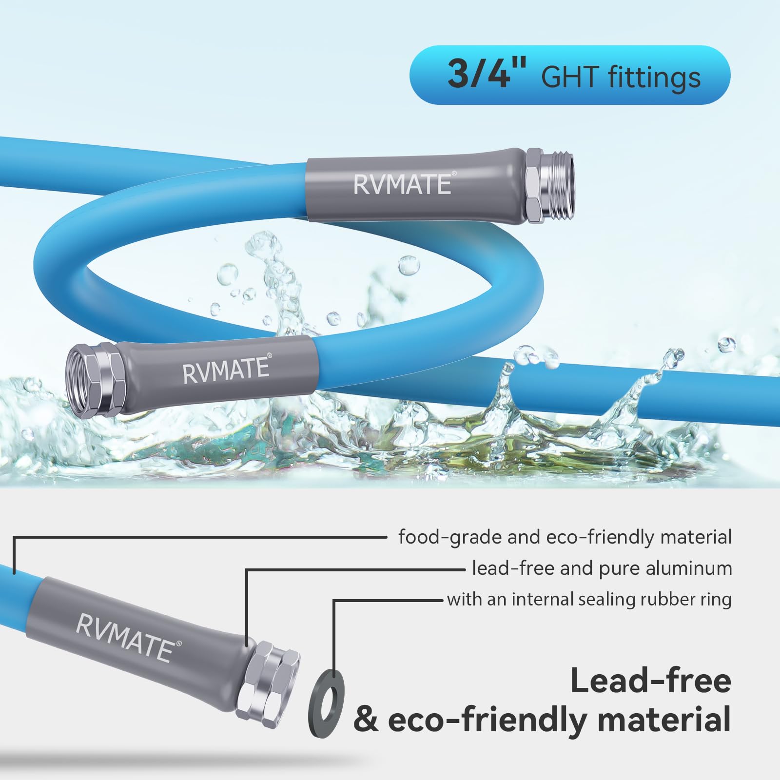 Rvmate Rv Water Hose 25Ft, 5/8    Inner Diameter Drinking Water Hose Lead-Free, No Leaking Garden Hose For Rv/Trailer/Camping, R