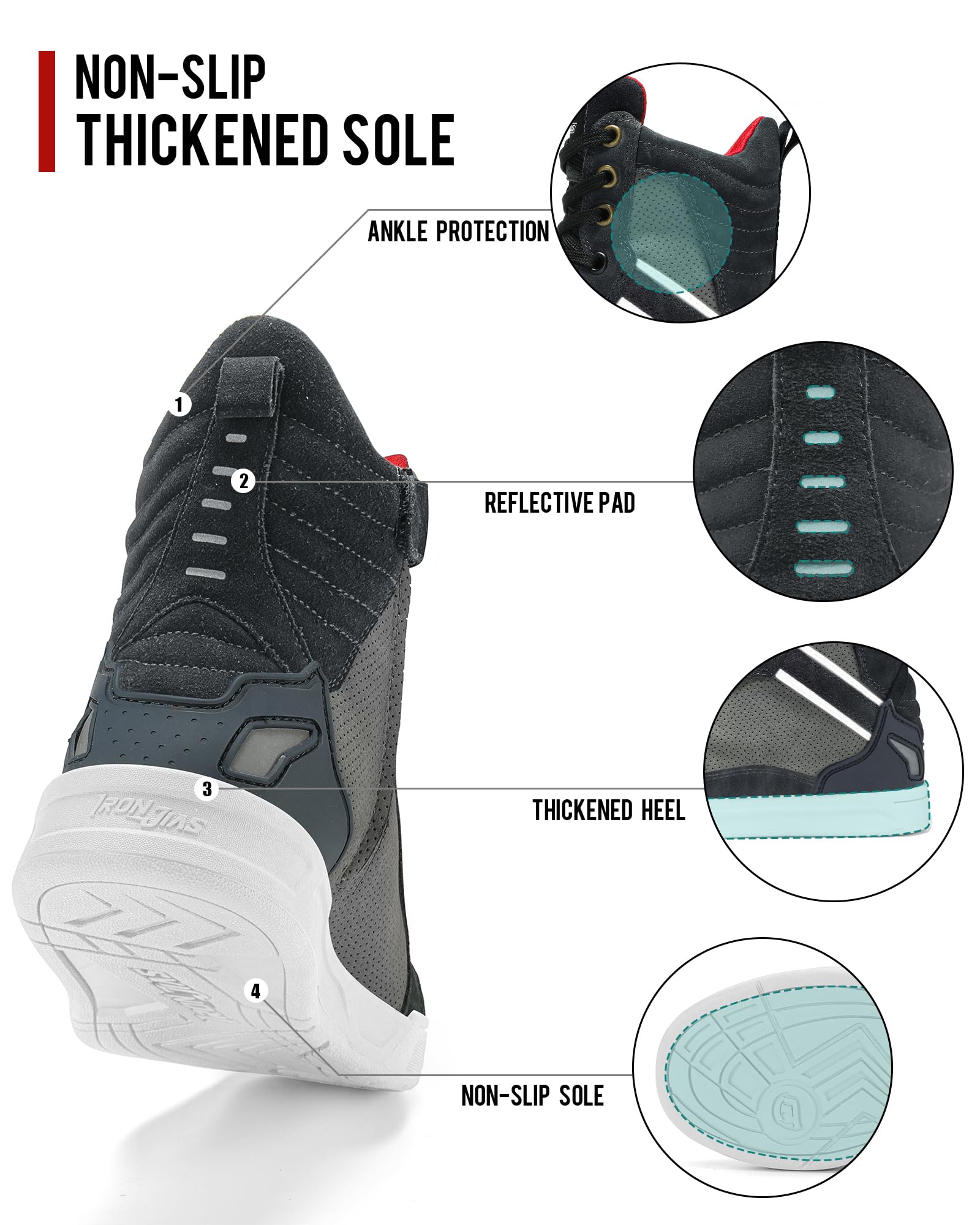 Borleni Motorcycle Boots Street Riding Shoes Anti-Slip Outdoor Trekking Hike Work Shoes For Men, Grey 12.5