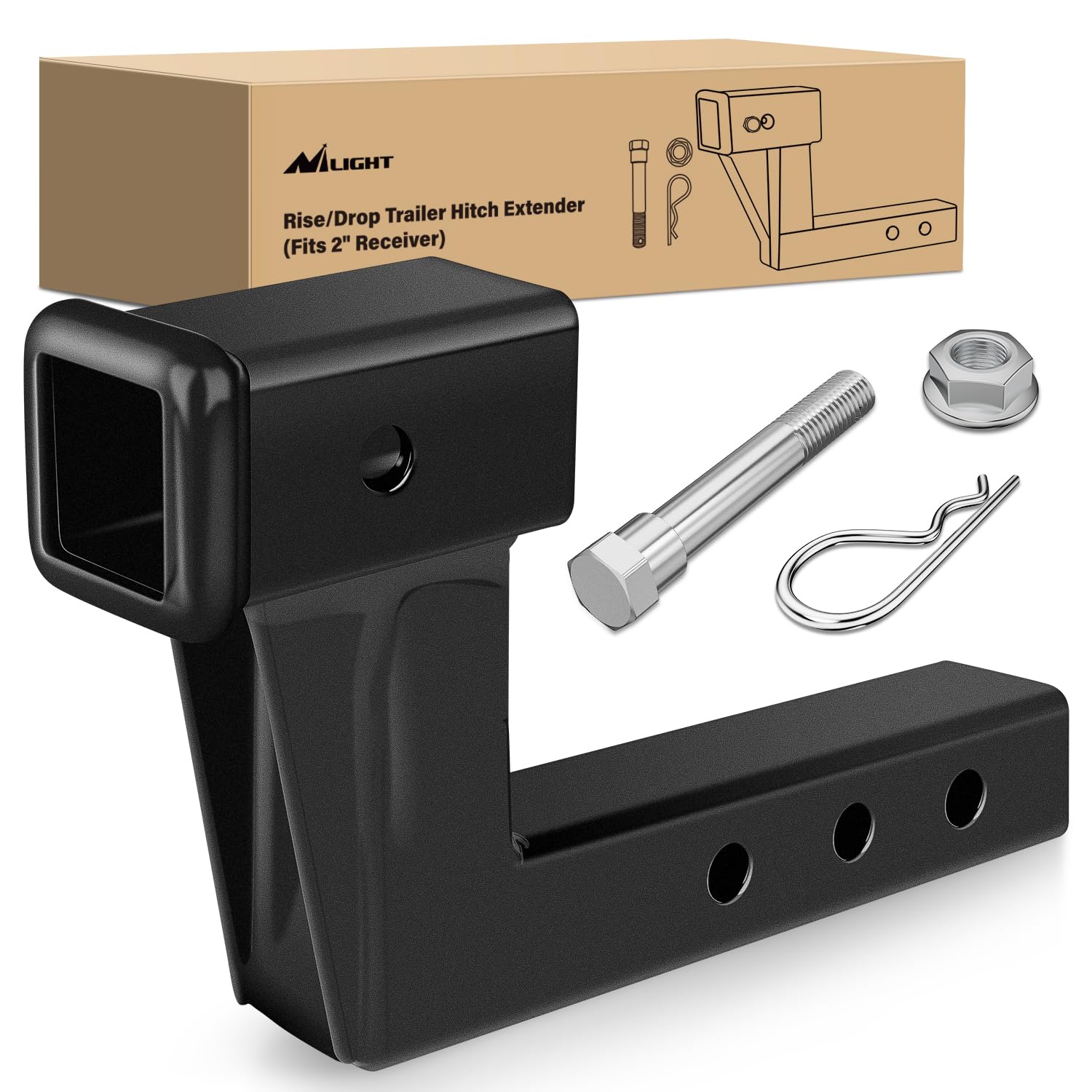 Nilight Trailer Hitch Extension Riser For 2 Inch Receiver With 6 Inch Rise Or Drop With Bolt Nut Clip 7,500 Lbs Capacity Adjusta