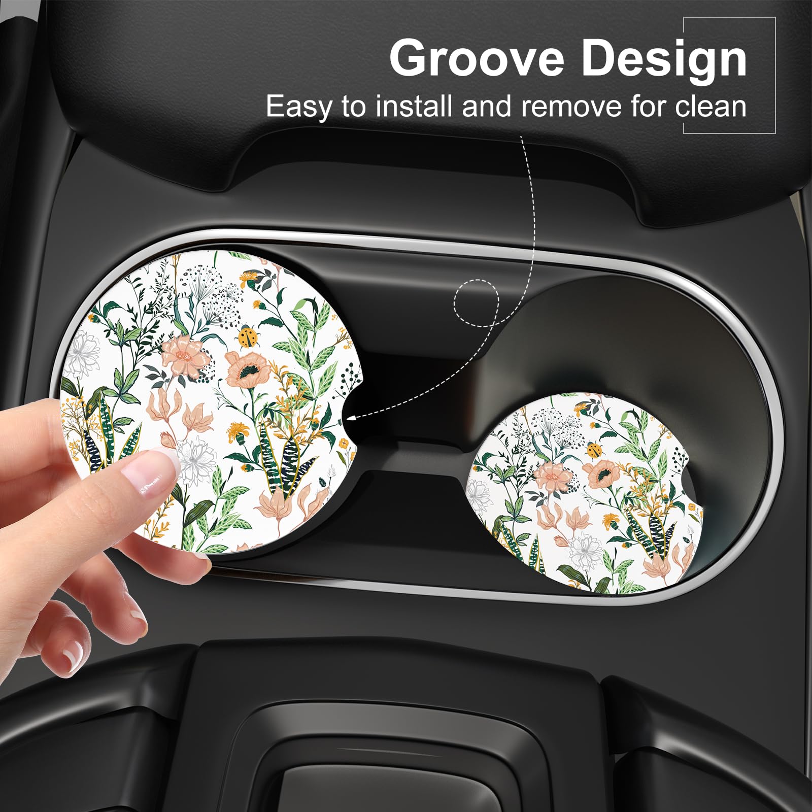 Car Cup Holder Coaster, Car Coasters For Cup Holders, 4 Pack Universal Anti Slip Insert Absorbent Ceramic Auto Interior Accessor