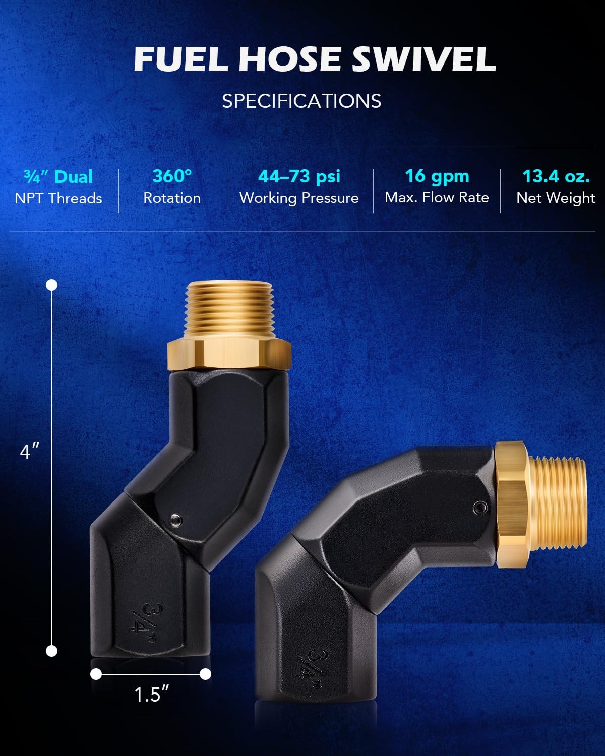 Orion Motor Tech Fuel Hose Nozzle Swivel, 3/4'' Dual NPT Threads Fuel Transfer Swivel Multi Plane 360 Rotating Fuel Tank Fuel ho