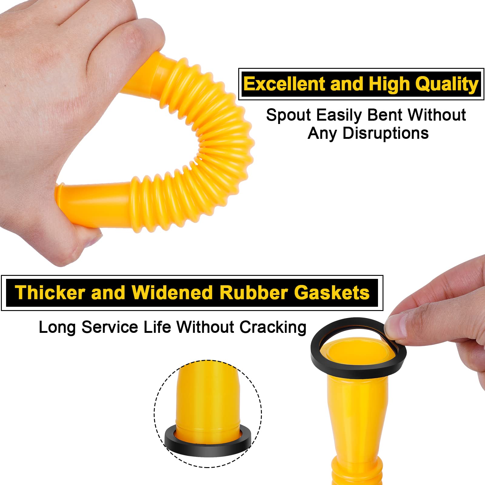 Godboy Gas Can Spout Replacement Nozzle Kit, 5 Pack, Flexible, Yellow, Compatible with 1/2/5/10 Gal Oil and Fuel Cans, Model GB0218