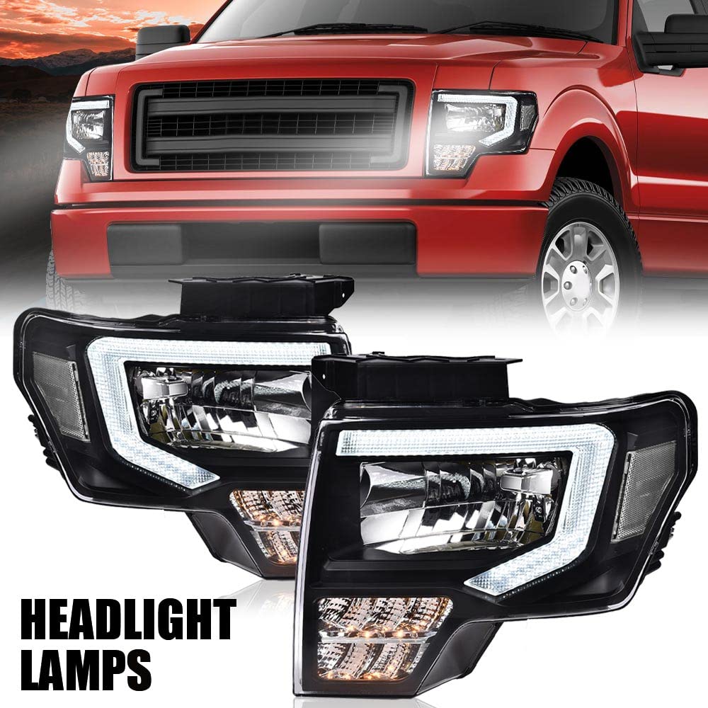 CHEDA LED Headlight Assembly for Ford F150 2009-2014, Clear Lens, Black Housing, Clear Reflector, FO2503289, FO2502287
