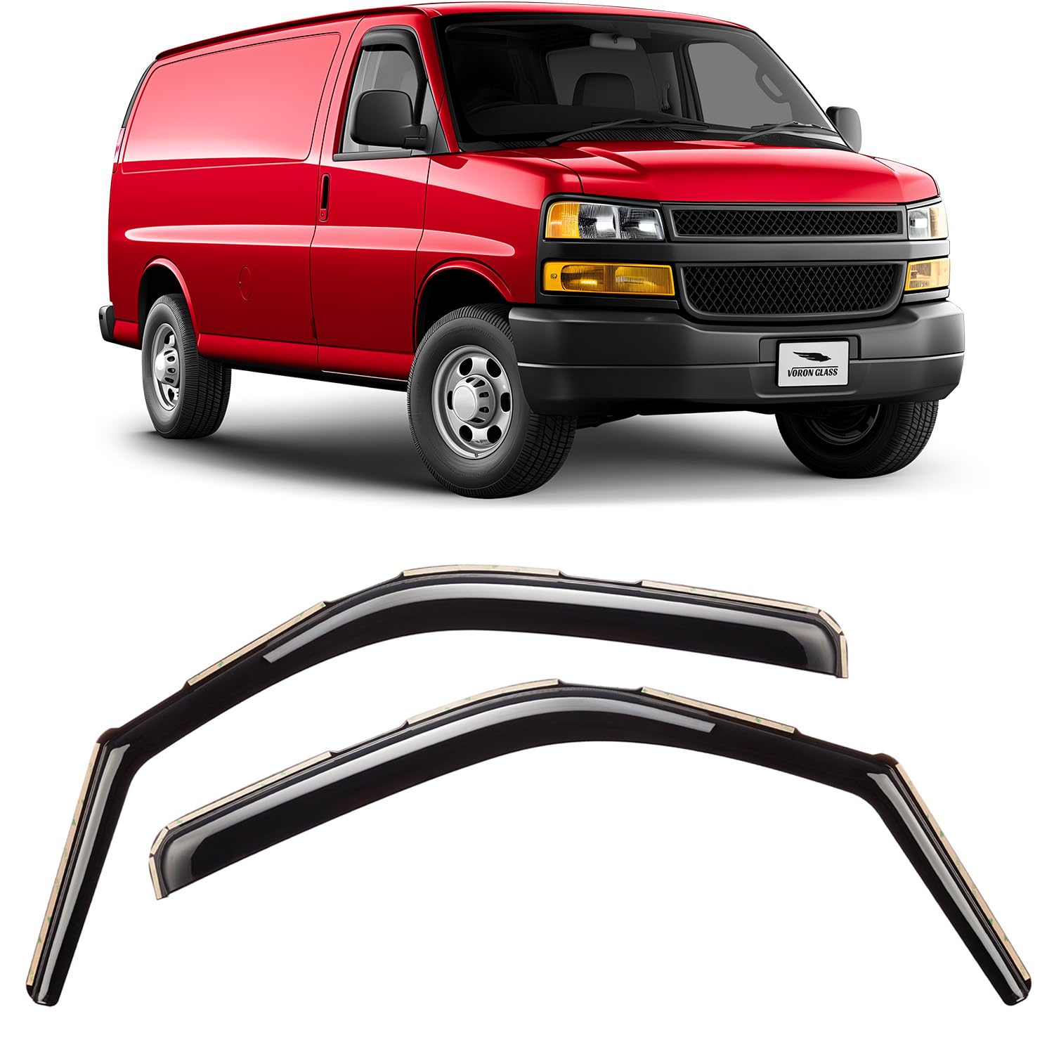 Voron Glass In-Channel Extra Durable Rain Guards For Chevrolet (Chevy) Express Van 1996-2024/Gmc Savana 1996-2024, Window Deflec