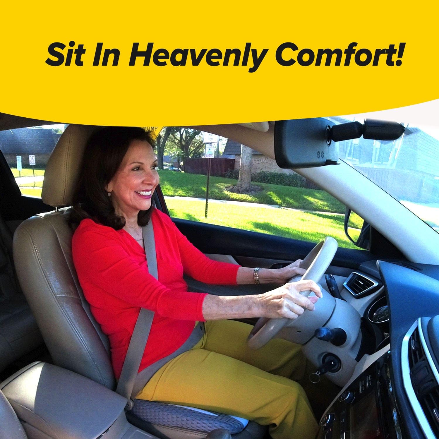 Angel Ride Memory Foam Auto Cushion, 18 in., Grey, Model 17747, Breathable Cover, Advanced Lumbar Support, As Seen on Fox News
