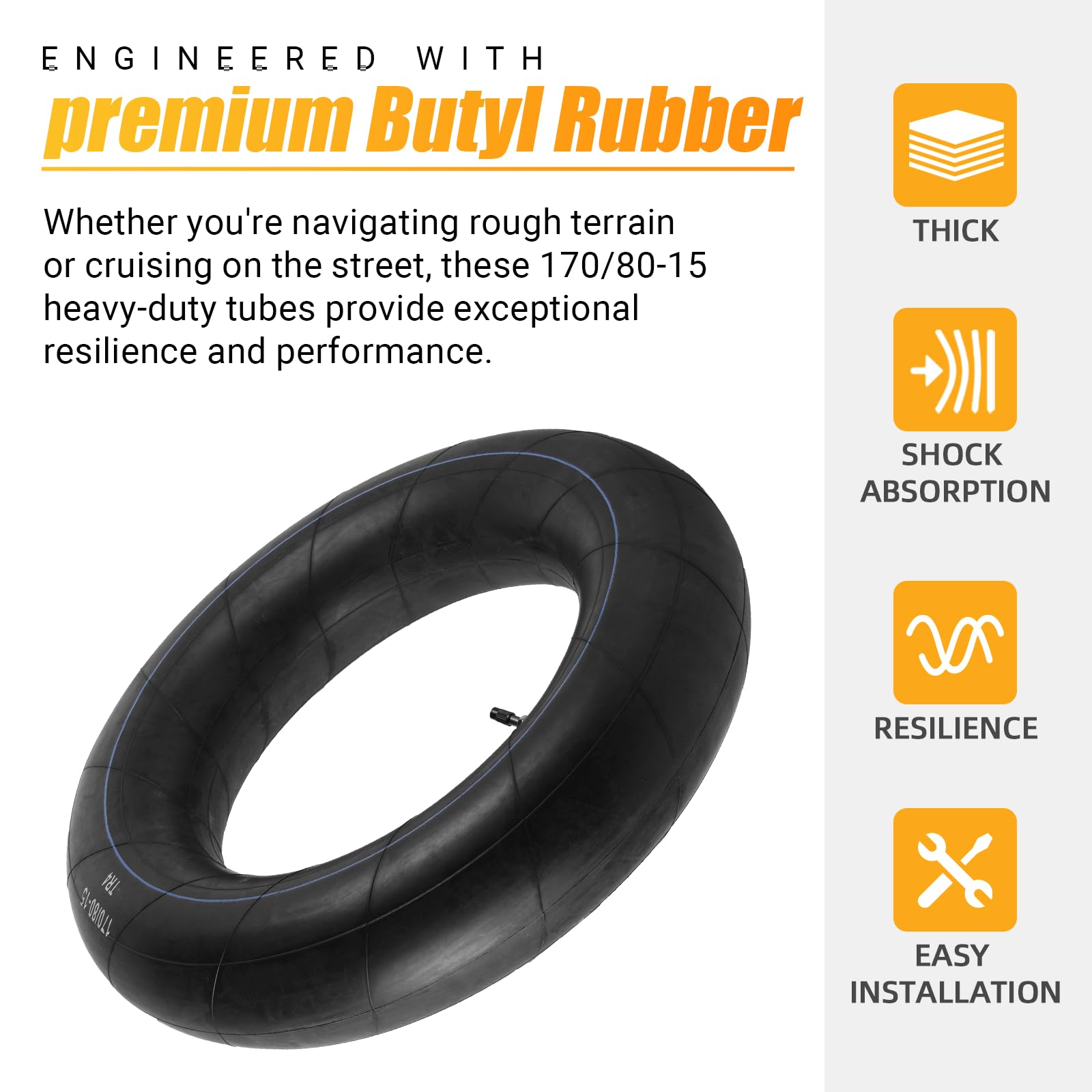 Ar-Pro 170/80-15 Replacement Inner Tubes Heavy Duty With Tr4 Valve Stem - Premium Butyl Rubber Power Sports Inner Tube Perfect F