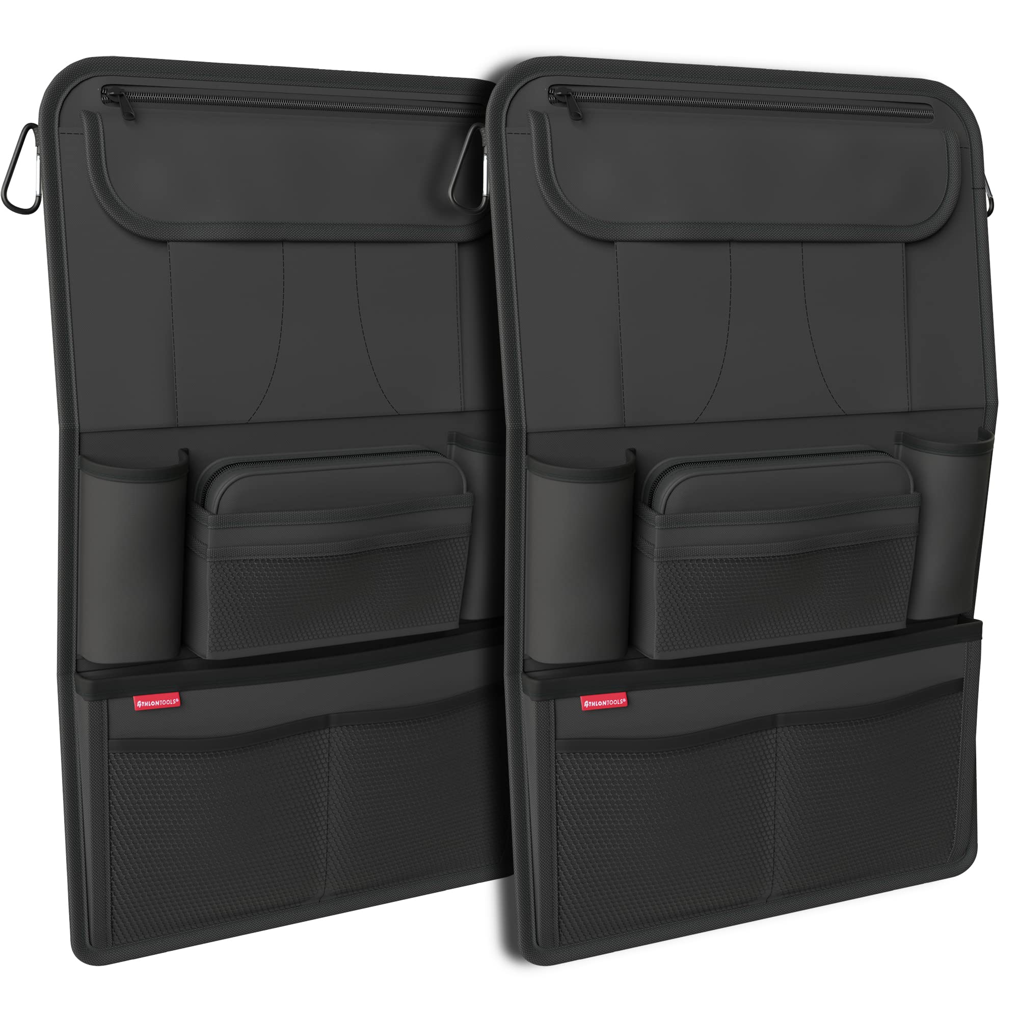 ATHLON TOOLS car seat organizer with integrated tablet holder - Reinforced back - with extra pen pocket - for business and child