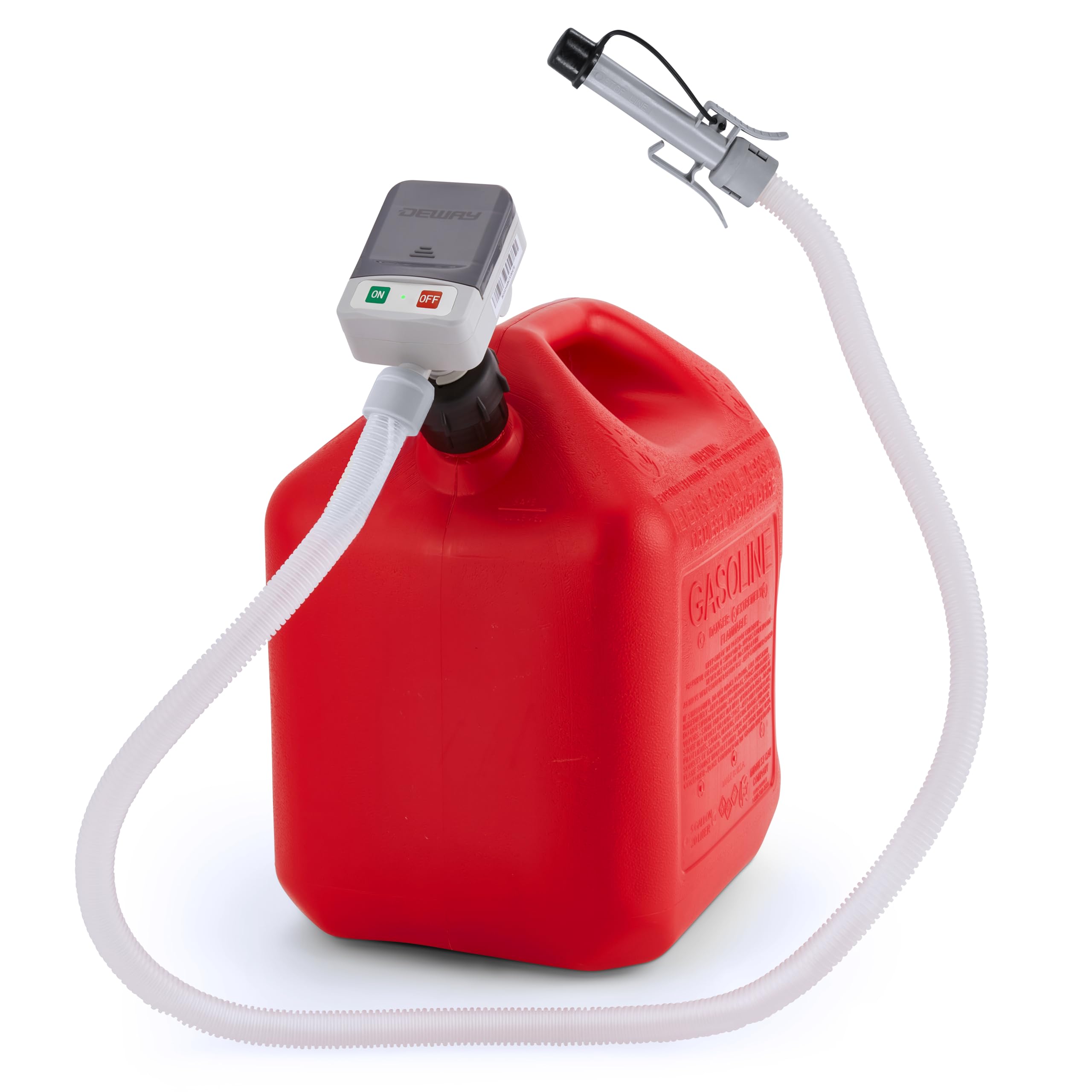 DeWay Fuel Transfer Pump for Gas Can with Precision Auto-Shutoff Nozzle | Fast 2.4GPM Flow Rate, Long 51    Hose, 4 AA Battery P