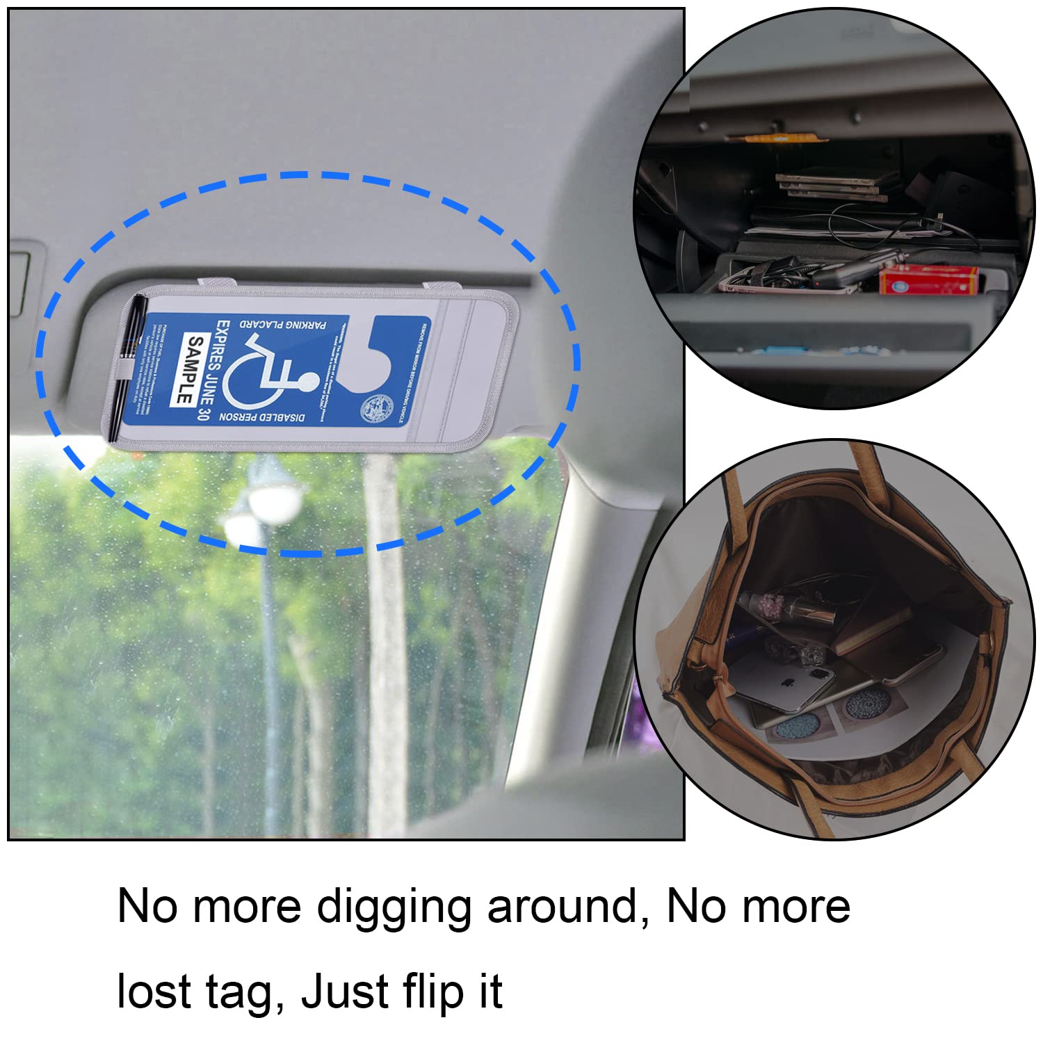 Wisdompro Handicap Placard Holder - Car Sun Visor Protector with Note Paper Slot & Pen Holder, Gray