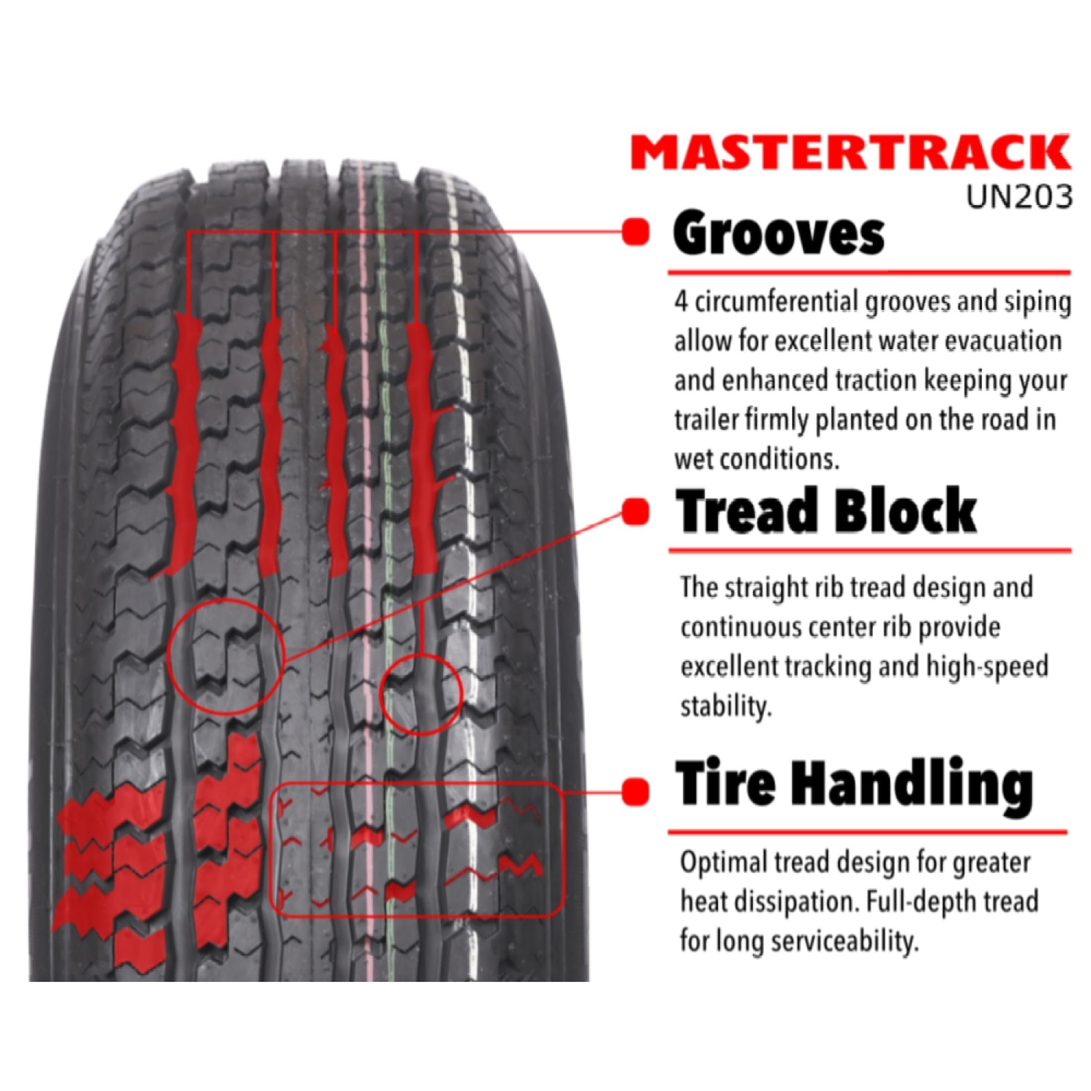 Mastertrack Un203 St225/75R15 10 Ply 117M Load Range E Radial Trailer Tire - St225/75/15(Tire Only)