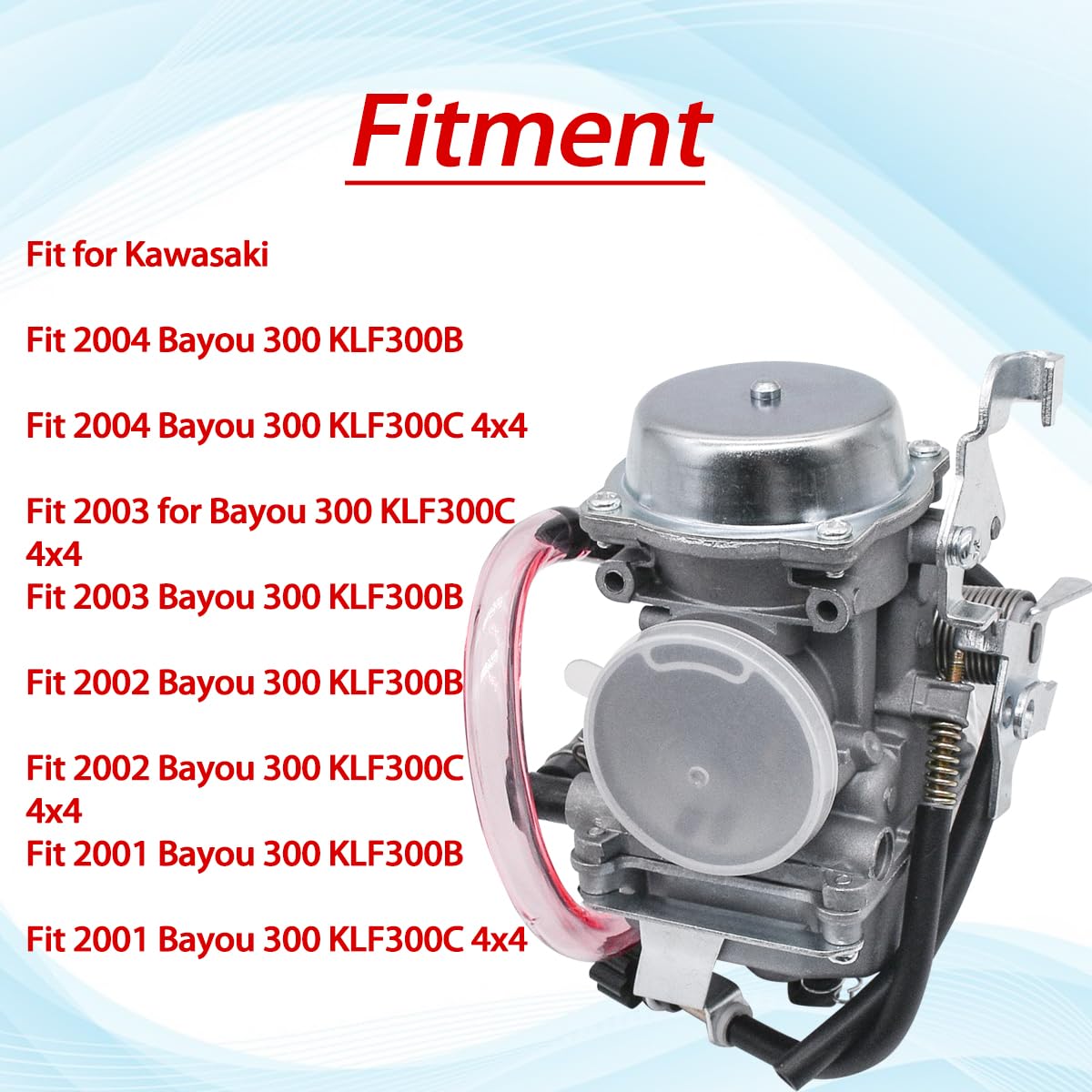 JDLLONG KLF300 Carburetor for Kawasaki KLF 300 BAYOU 1986-2005 ATV with Fuel Valve Petcock Switch