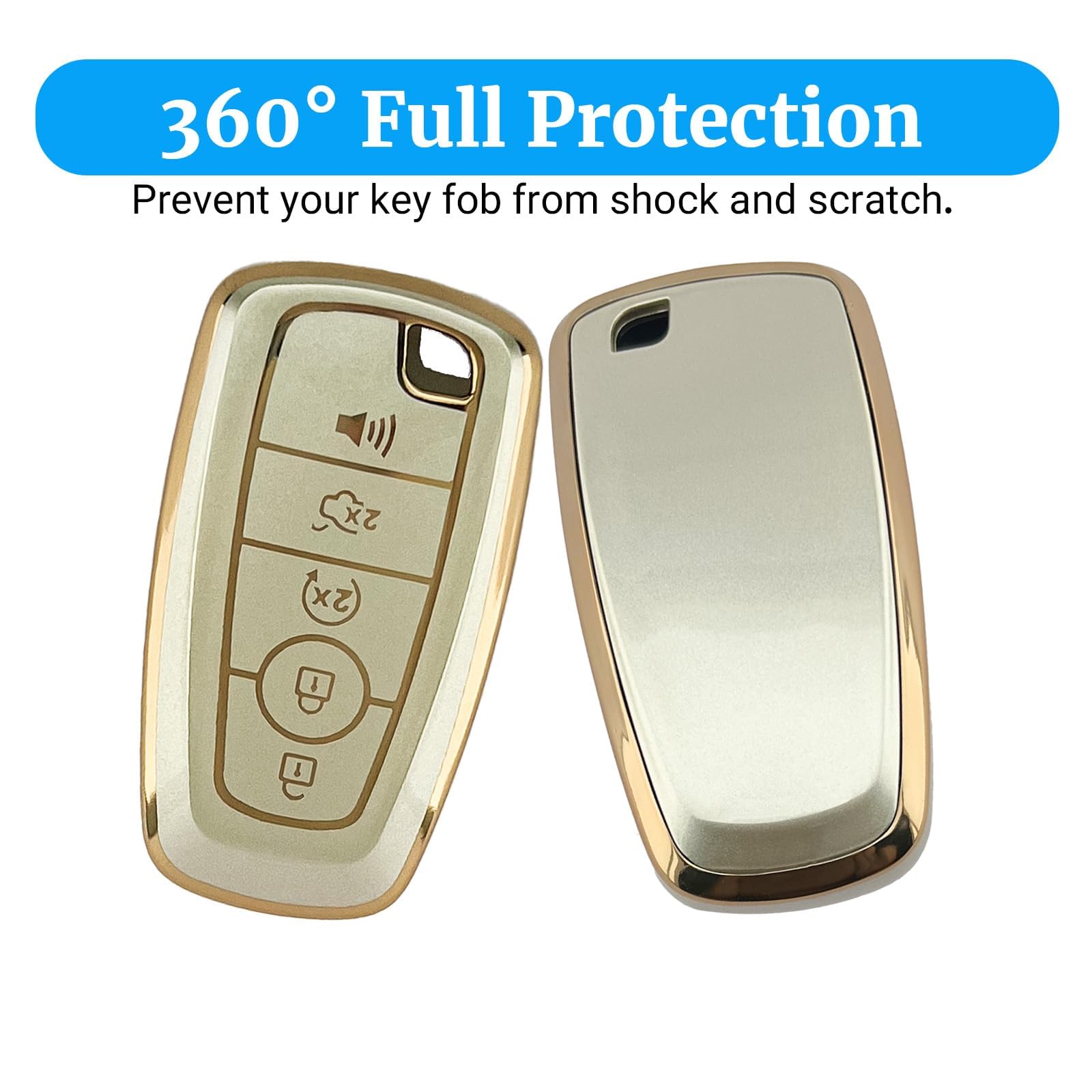 Joouheax Gold TPU Key Fob Cover for Ford Explorer, Expedition, Fusion, Escape, Edge, Bronco, F150, Maverick, Mustang 2018-2025