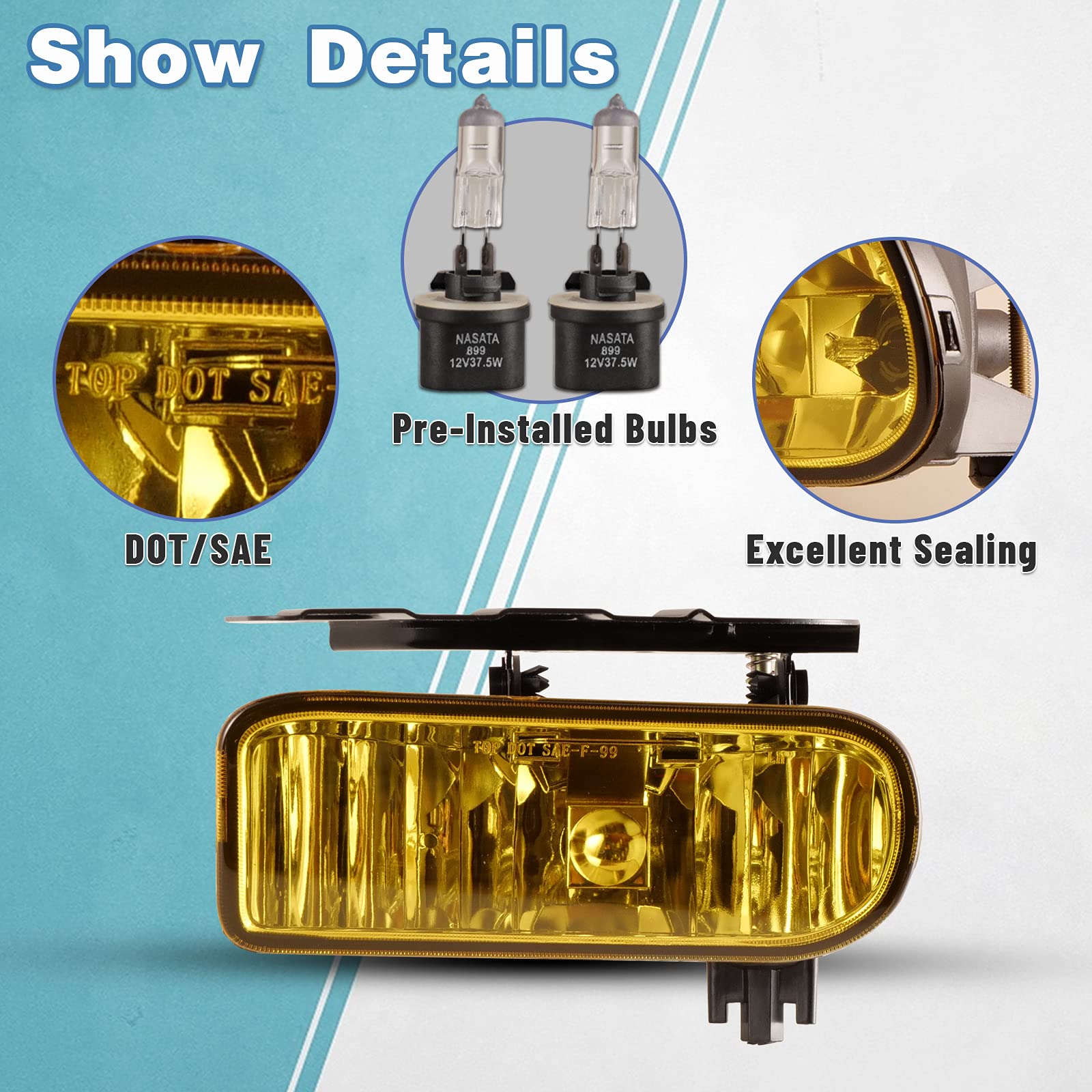 AUTOWIKI Fog Lights For 2002-2006 Cadillac Escalade, 2003-2005 Cadillac Escalade ESV OEM Replacement Fog Lamps 2PCS With Yellow