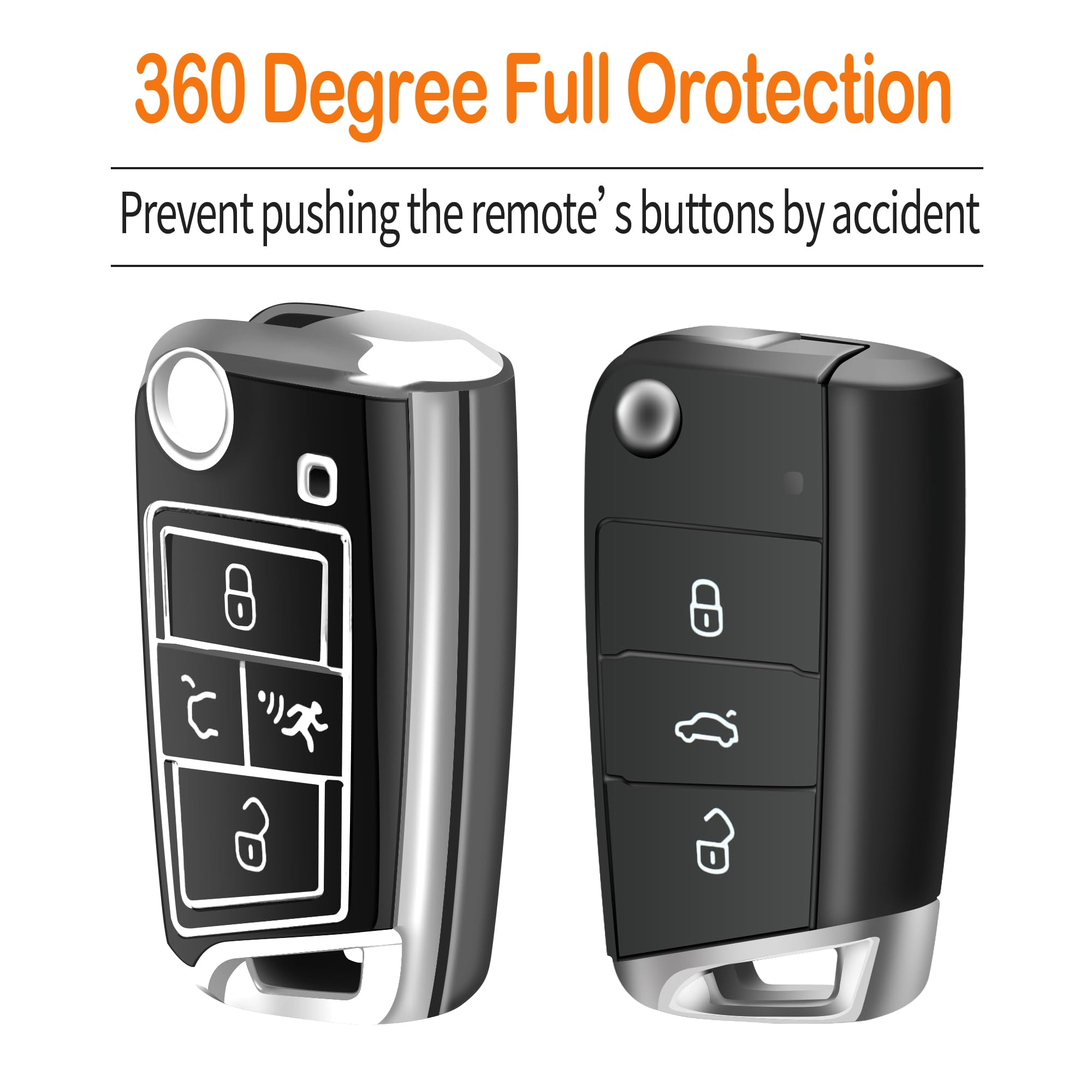 Sindeda For Volkswagen Key Fob Cover With Keychain Soft Full Protection Key Shell Key Case Compatible With Vw Tiguan Golf Jetta Polo Atlas Skoda (Silver)