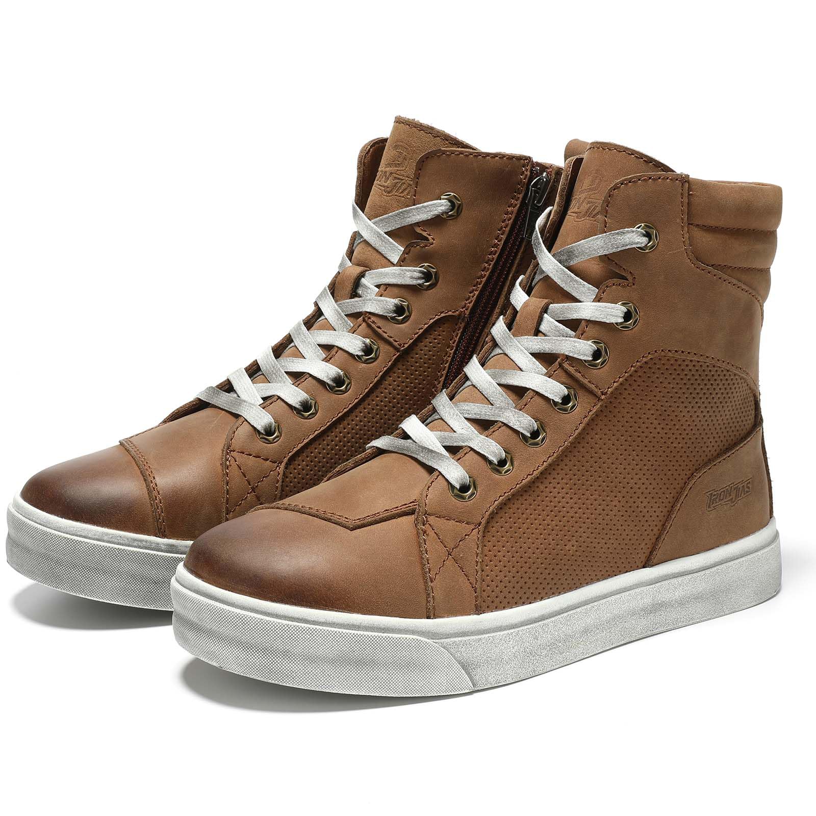 BORLENI Leather Motorcycle Riding Shoes - Breathable Casual Boots for Men, Size 12, Brown, Model XZ006