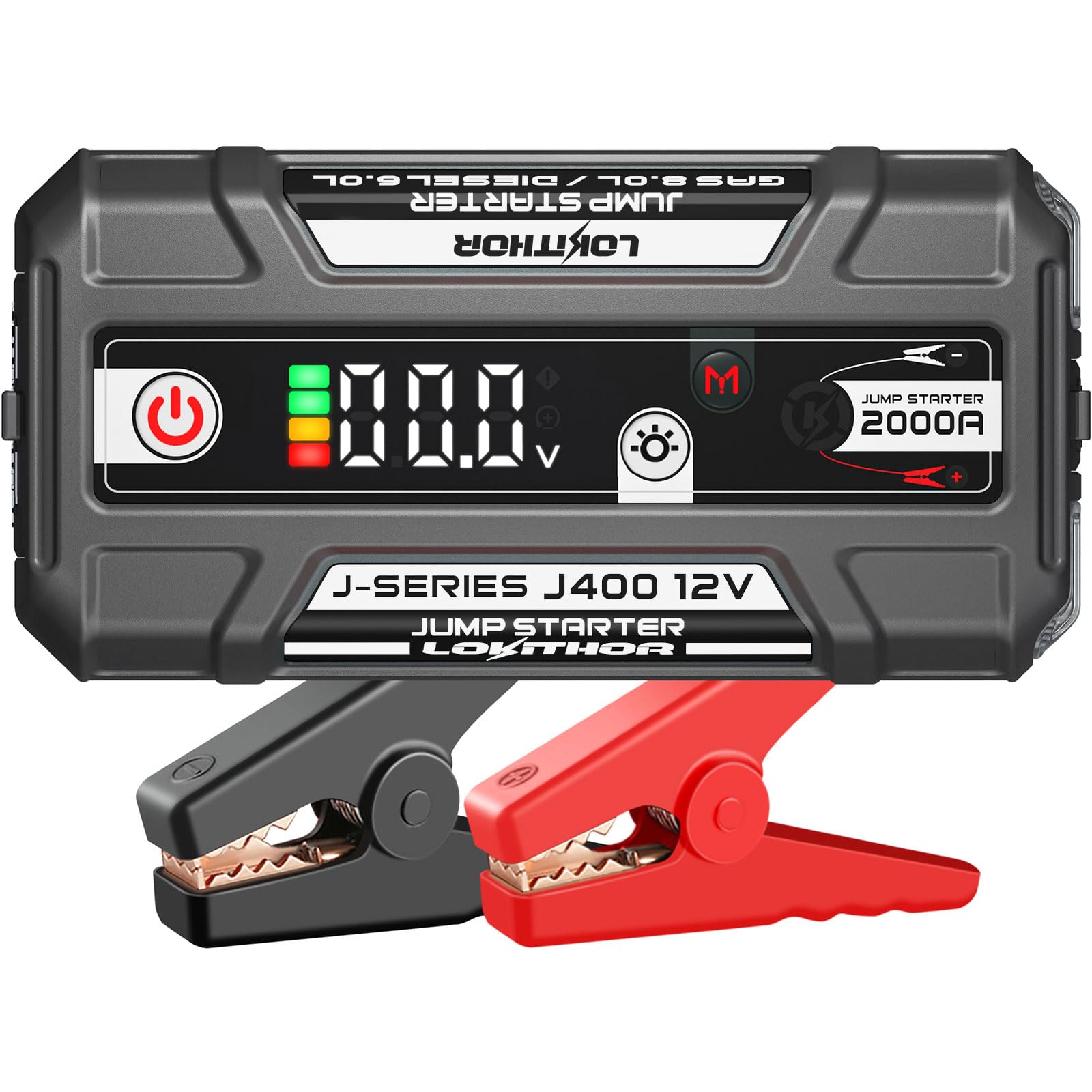 LOKITHOR J400 2000A 12V Portable Lithium Jump Starter, Car Battery Booster Pack, USB-C Powerbank Charger, and Jumper Cables for 