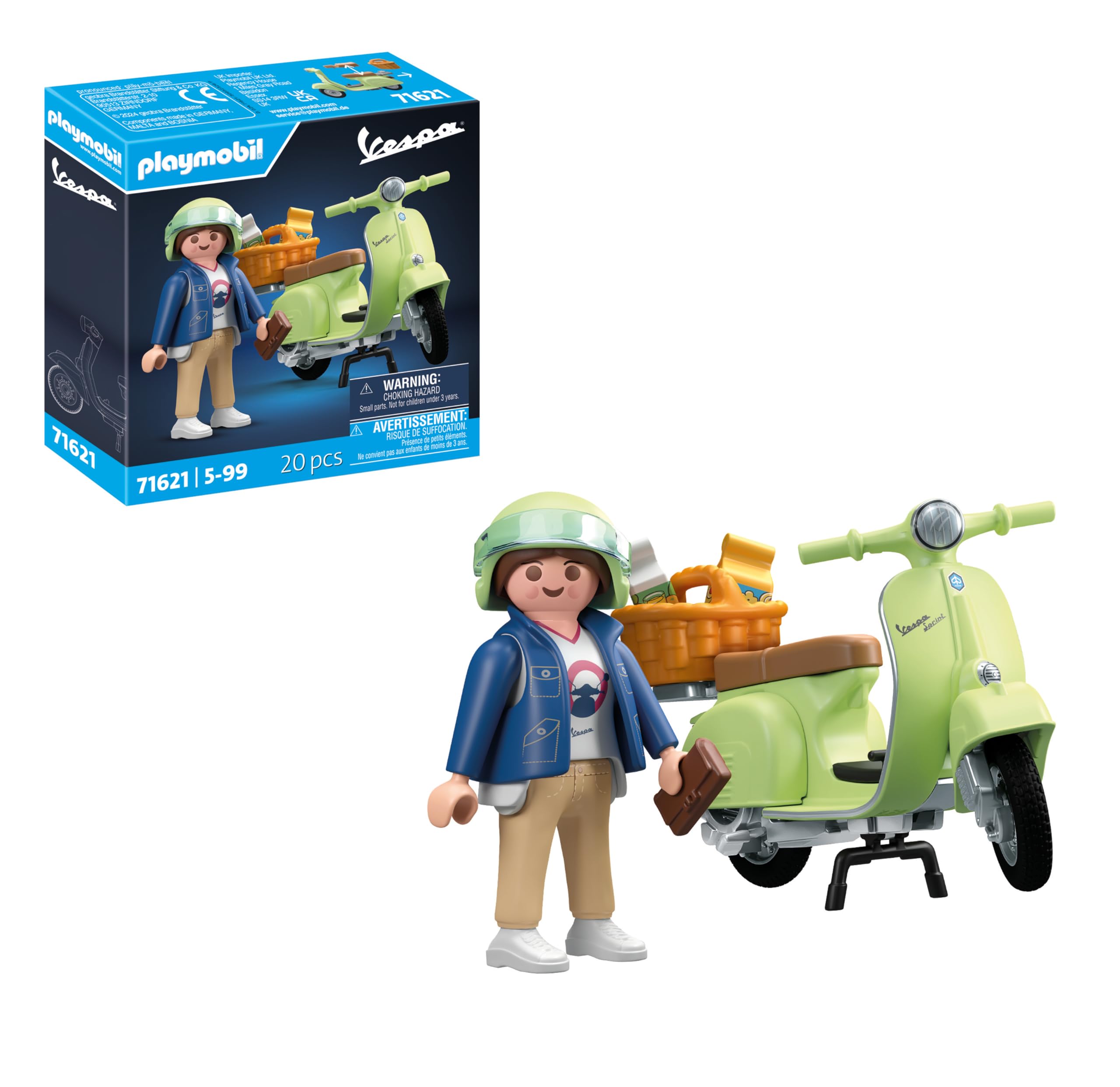 Playmobil Cars 71621 1969 Vespa 150 Sprint Veloce, Light Green, Faithfully Reproduced Model For Collectors And Automotive Enthus