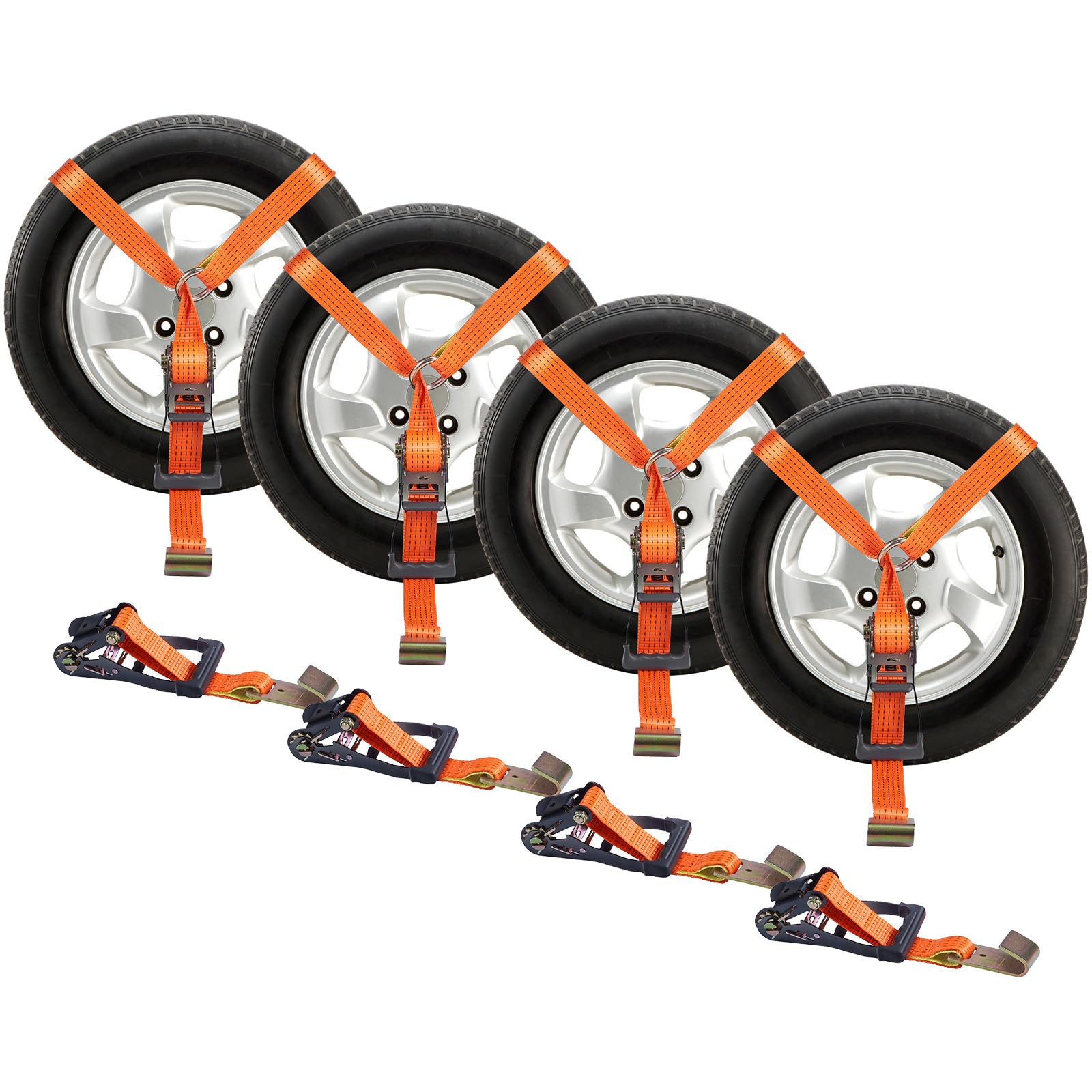 VEVOR Car Tie Down Straps Kit, Lasso Style 2 x 120 Tire Straps, 5512 LBS Working Load, 11023 LBS Breaking Strength, with Flat Ho